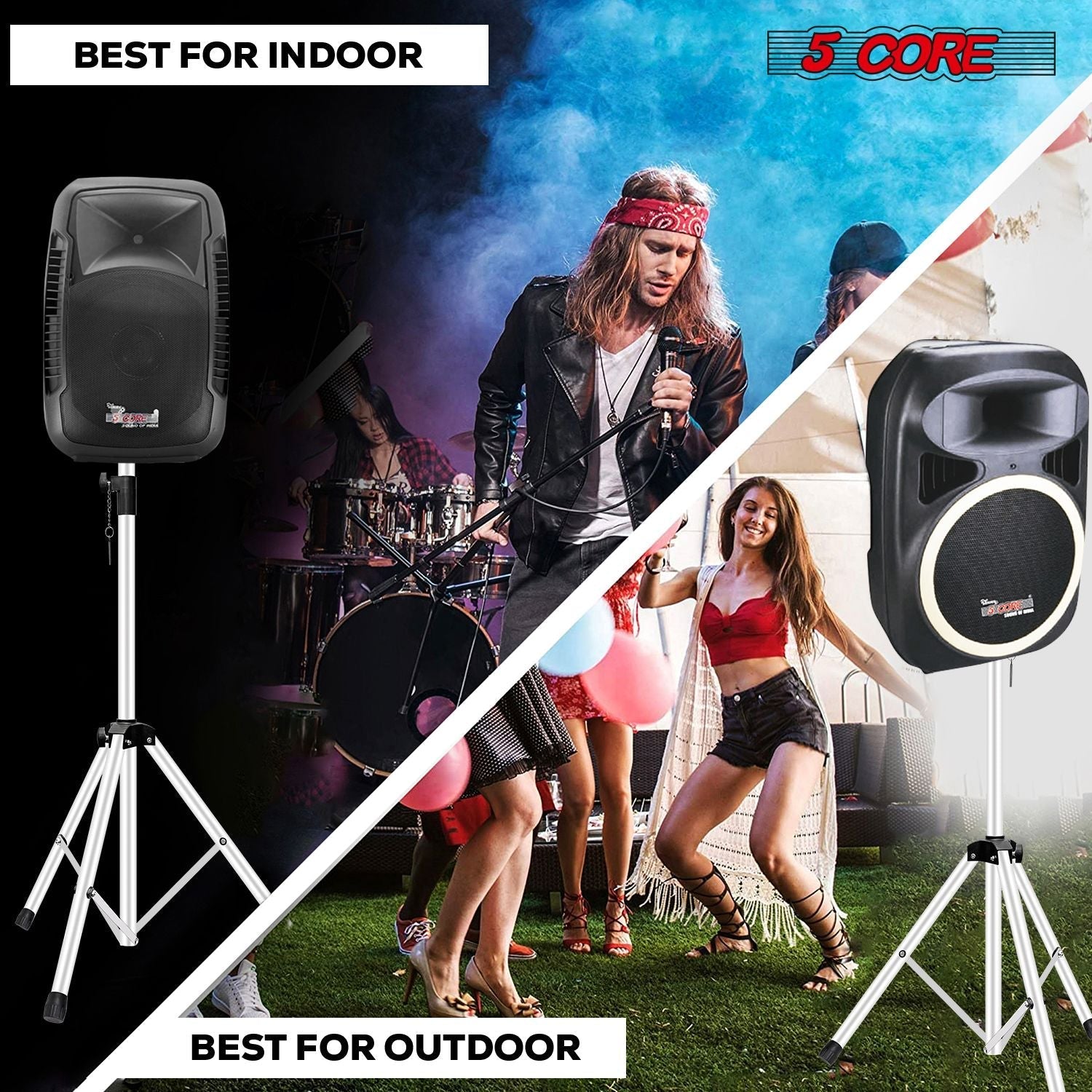 5 Core Speaker Stand 2Pcs Tripod Floor Tall Adjustable Up to 72 Inch DJ Studio Monitor Stands Pole Mount