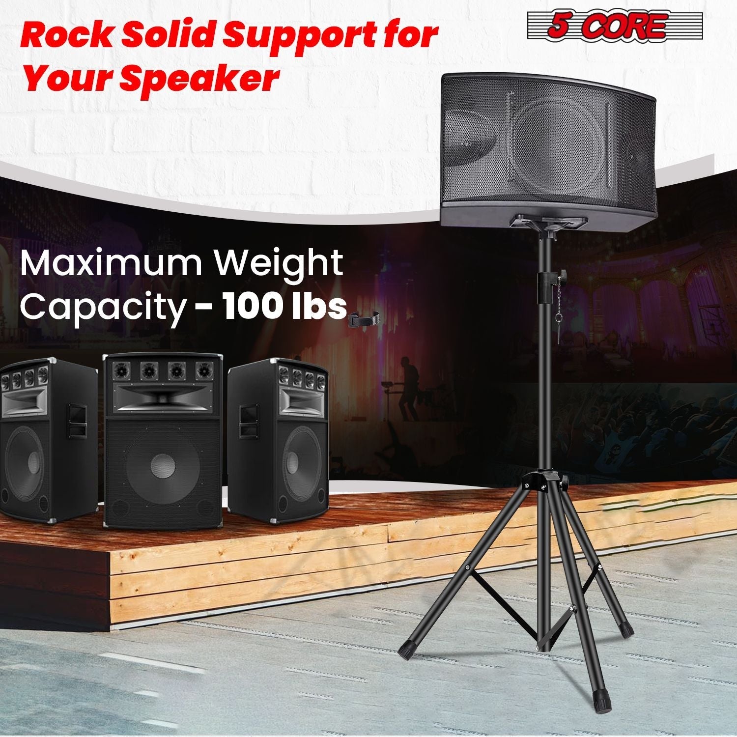 5 Core Speaker Stand 2Pcs Tripod Floor Tall Adjustable Up to 72 Inch DJ Studio Monitor Stands Pole Mount