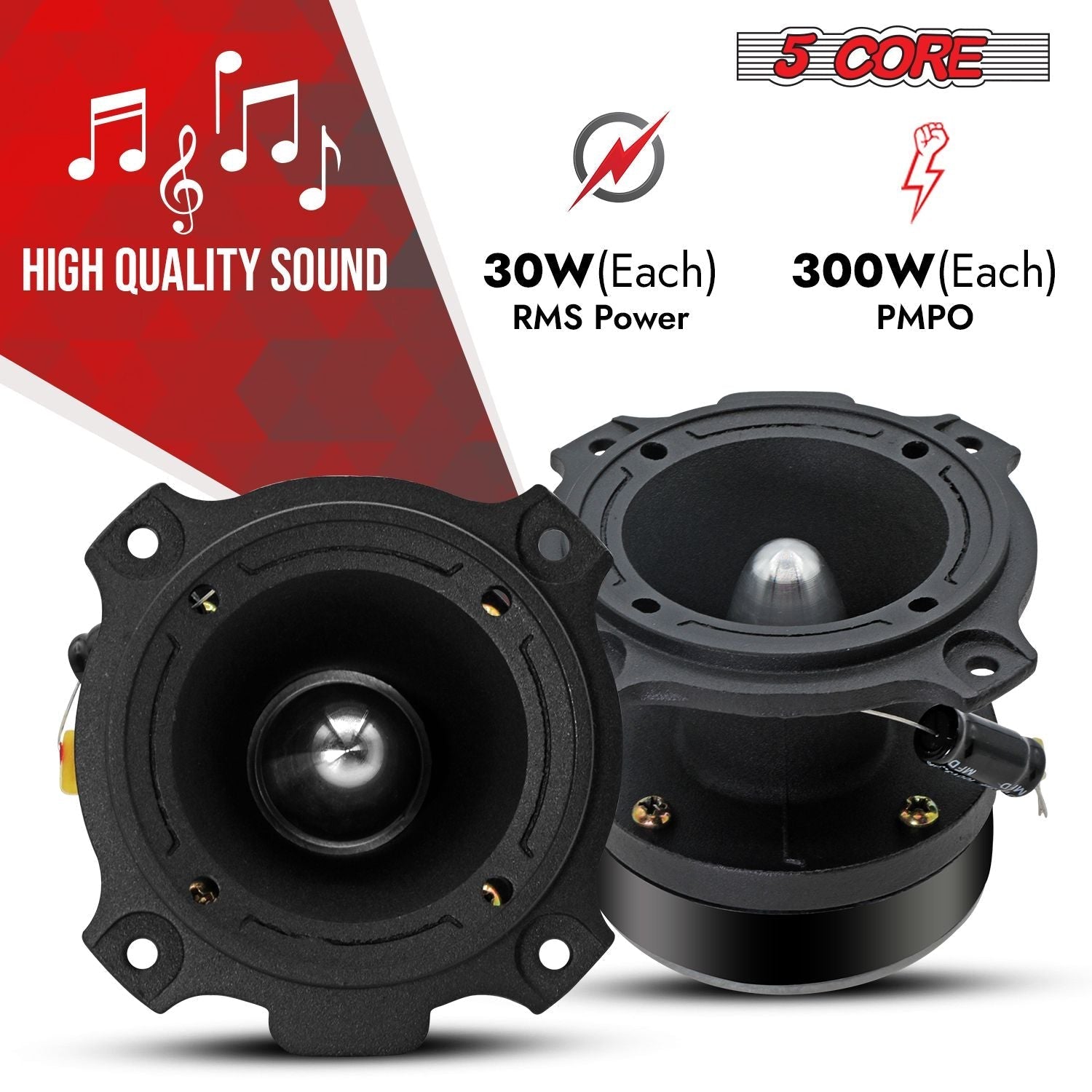 5 Core Tweeters Speakers Car Audio Pair 600W Combined Peak 4 Ohm 3.5 Inch Aluminum Super Bullet Tuiters Para Sonido Para Carro - TW BLT 180 BLK PAIR