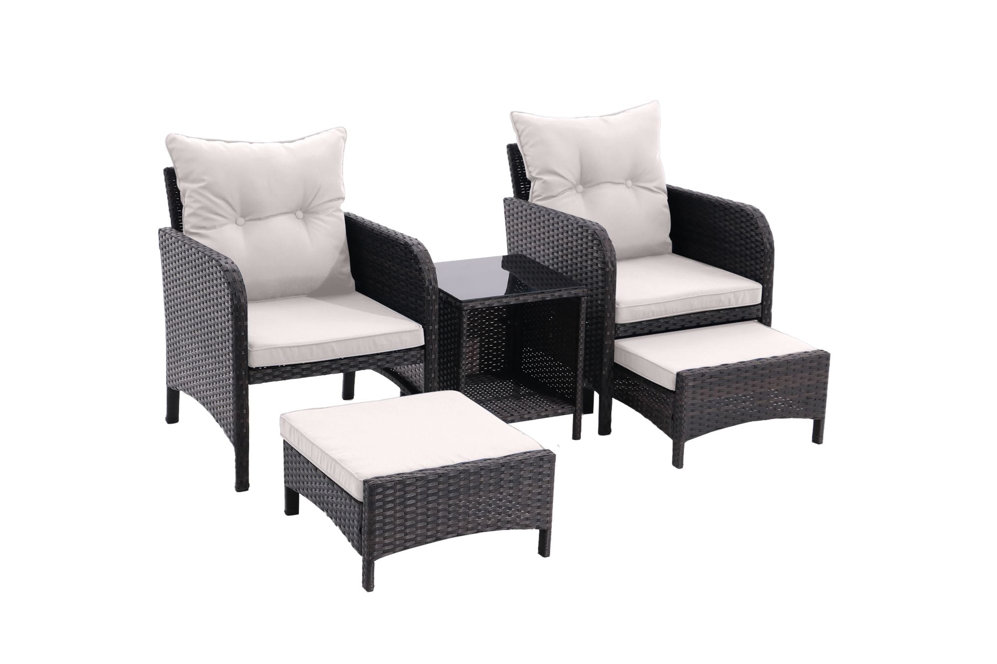 5 Piece Outdoor Patio Furniture Set,All Weather PE Rattan Conversation Chairs with Armrest and Removable Cushions,Ottomans and Storage Coffee Table for Poolside Garden Balcony Deck