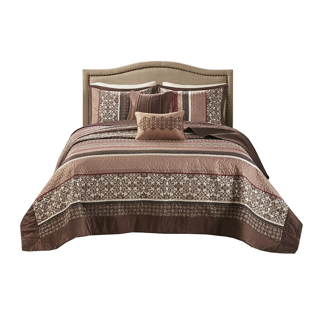 5 Piece Reversible Jacquard Bedspread Set Red King