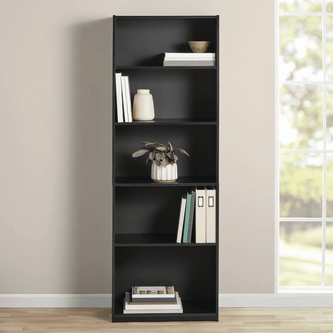 5-Shelf Bookcase with Adjustable Shelves, White