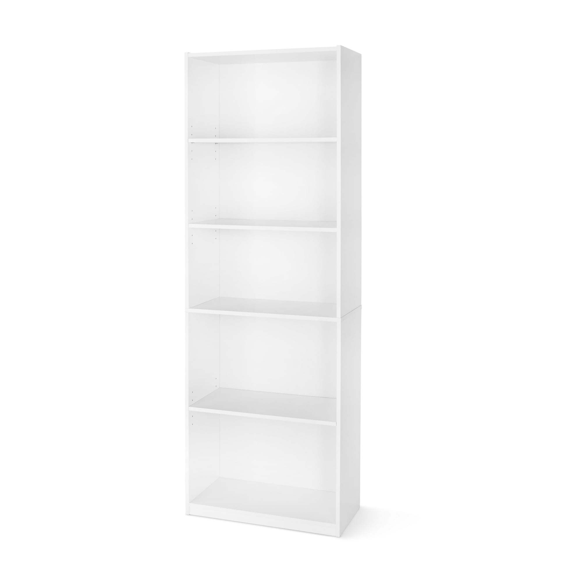 5-Shelf Bookcase with Adjustable Shelves, White