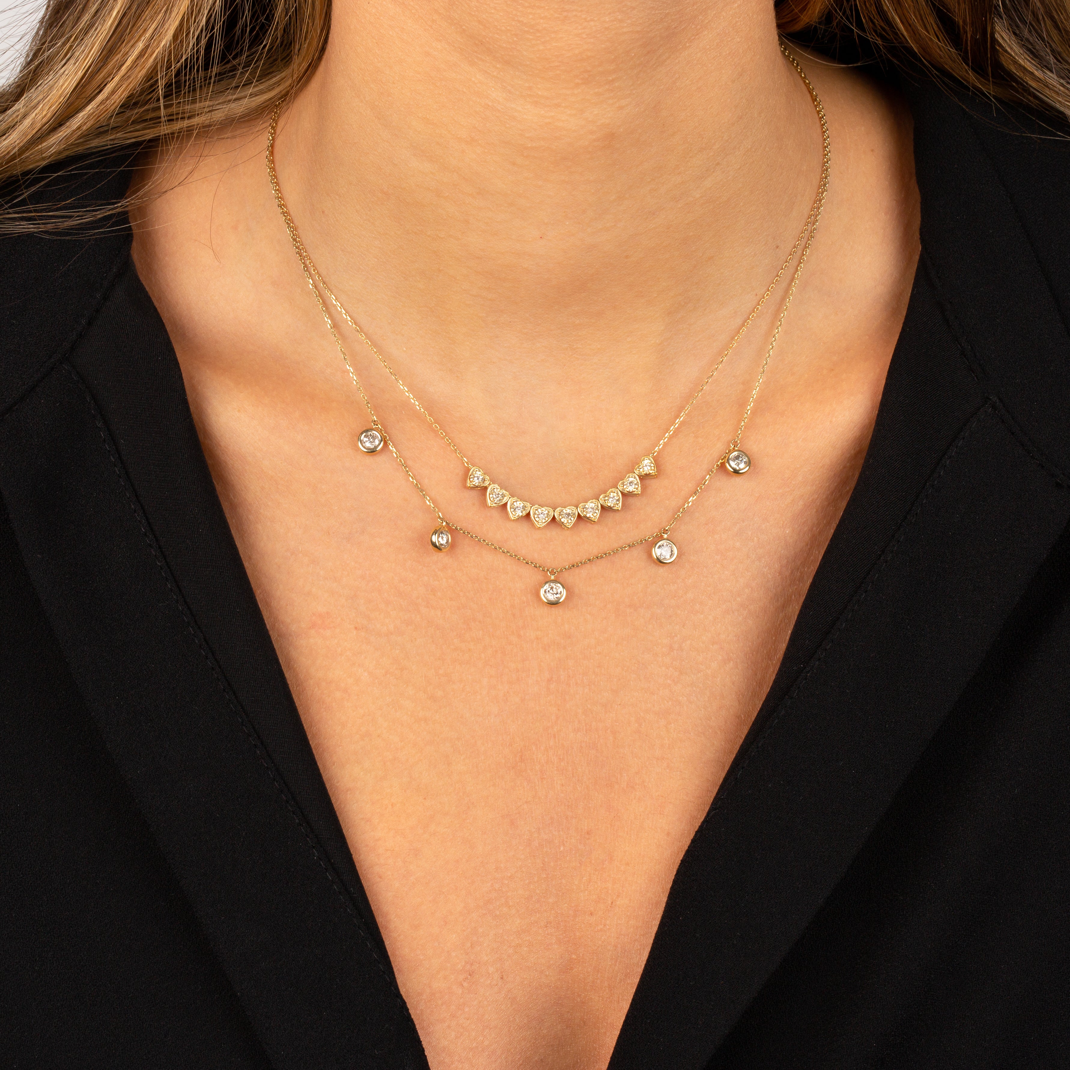 Diamond Dangling Bezel Necklace 14K - Adina's Jewels