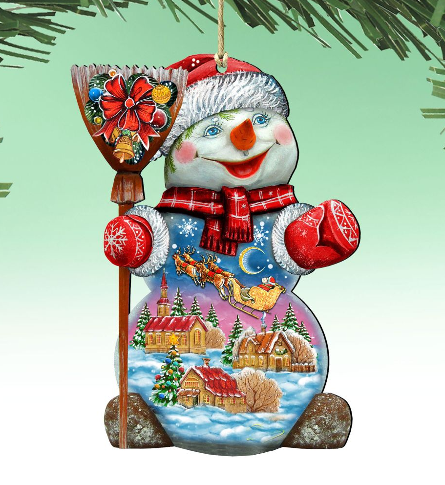 Santa in the Night Sky Wooden Ornaments by G. DeBrekht - Christmas Santa Snowman Decor - 818158