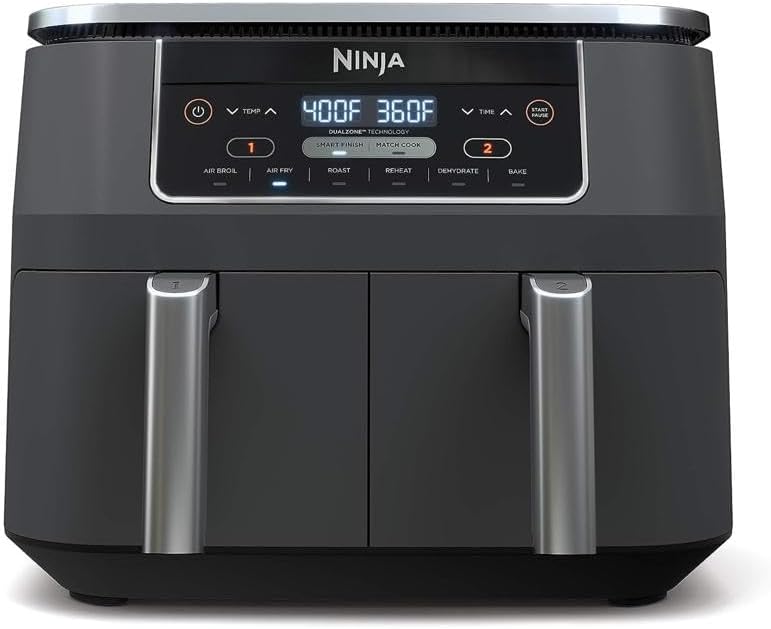 Ninja | Air Fryer | Finish Cooking Multiple Foods at the Same Time | 6-in-1 (Air Fry, Broil, Roast, Keep Warm, Dehydrate, Bake) | Fit up to 8lb Chicken Wings in the two 5 QT Baskets | DZ302