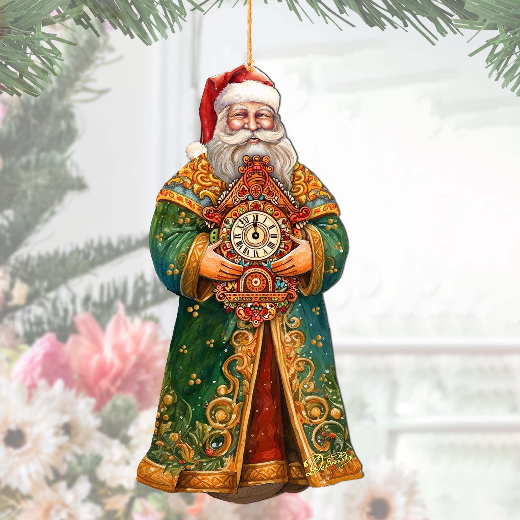 St. Nick's Magic Clock Wooden Ornaments by G. Debrekht - Christmas Santa Snowman Decor - 8691412