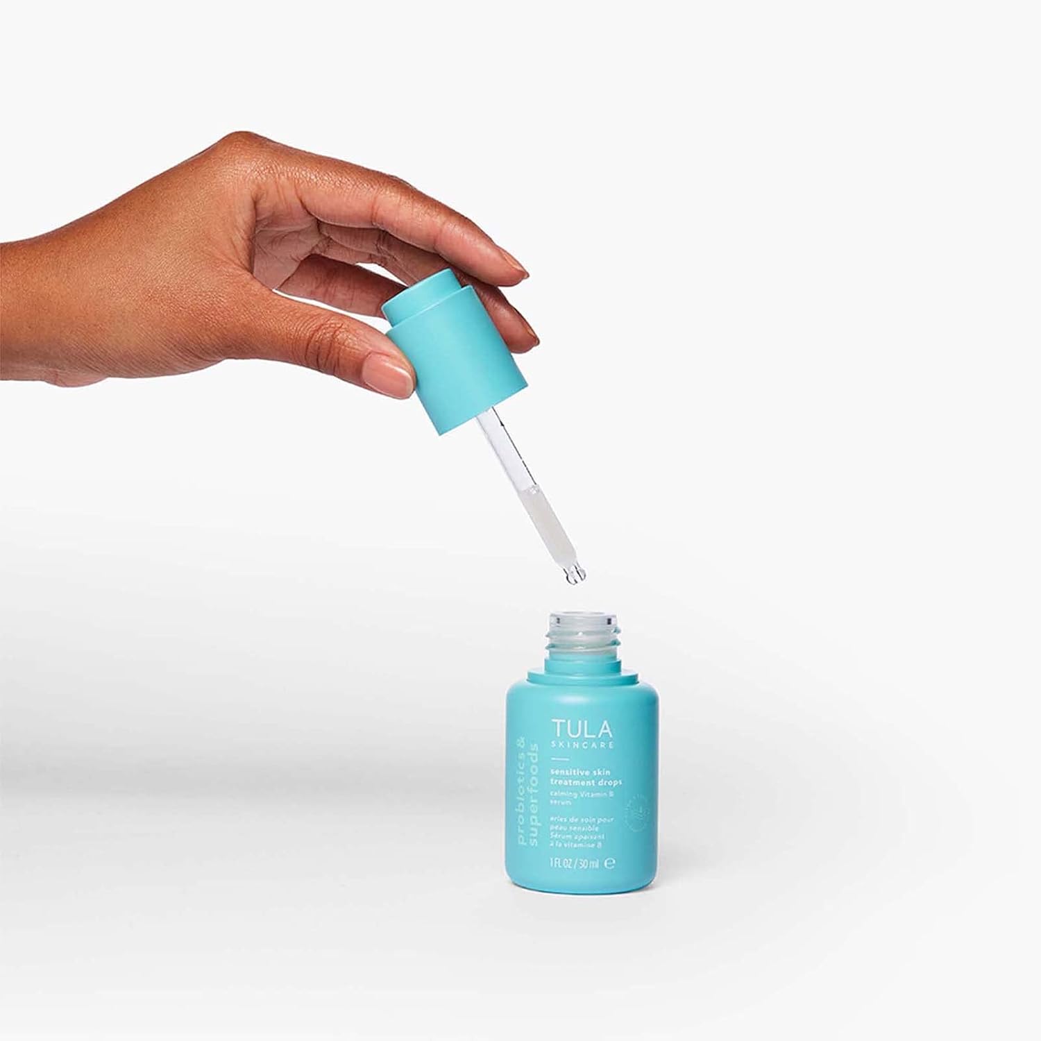 TULA Skin Care Sensitive Skin Treatment Drops - Vitamin B Serum, Calms Irritation and Smoothes Skin, Contains Ginger, Aloe, Oats, Cucumber, & Probiotics, 1 fl oz.