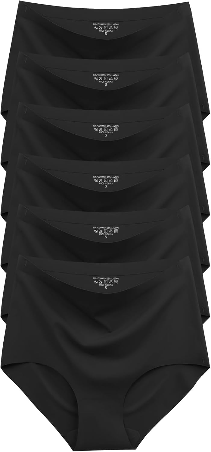 Womens Underwear Seamless High Waisted Briefs Silky Stretch No Show Breathable Full Coverage Ladies Panties 6 Pack