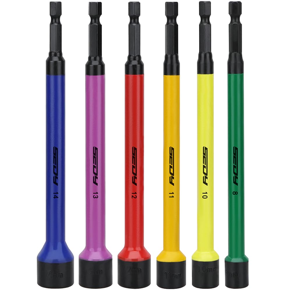 12-Piece Magnetic Nut Driver Set - Premium Impact Power Hex Nut Driver Drill Bit Master Kit, SAE & Metric, 1/4-Inch Quick-Change