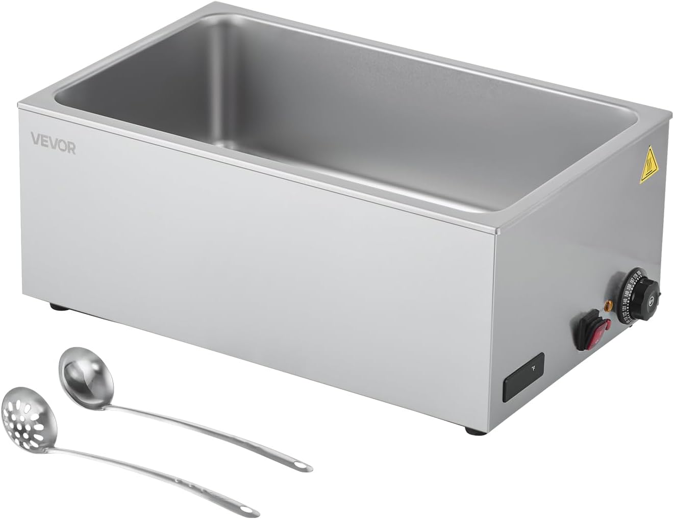 VEVOR Commercial Food Warmer, 1500W Electric Stainless Steel Steam Food Warmer with Lid, 6-Pan Fast Heating Countertop Buffet Bain Marie with Soup & Perforated Ladles, for Catering, Restaurant, Party