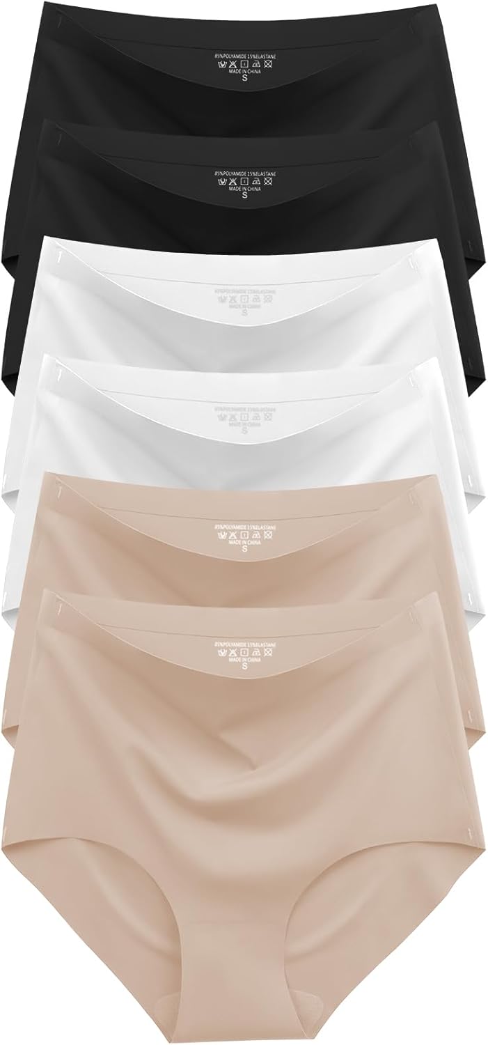 Womens Underwear Seamless High Waisted Briefs Silky Stretch No Show Breathable Full Coverage Ladies Panties 6 Pack