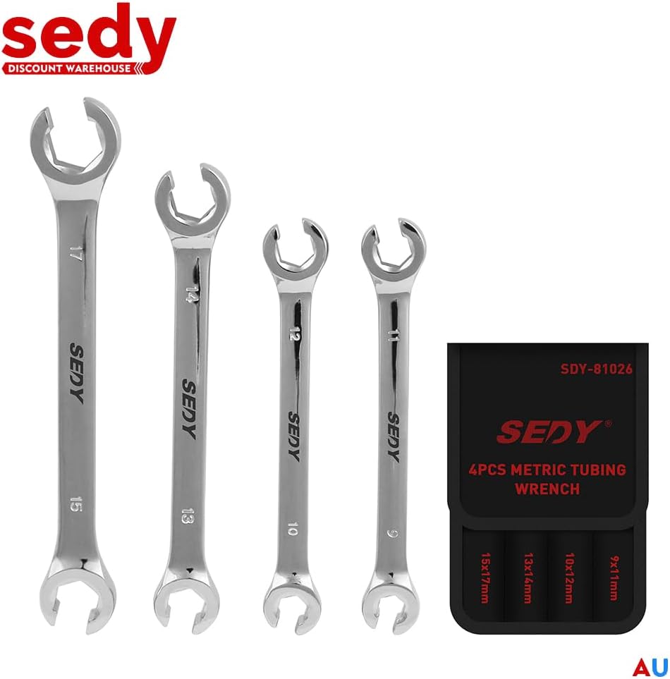 SEDY 4-Piece Flare Nut Wrench Set, Offset End Spanner Metric 9 10 11 12 13 14 15 17mm, CR-V Steel Storage Pouch Repair and Remove Nuts on Fuel Tube Hose Transmission Line