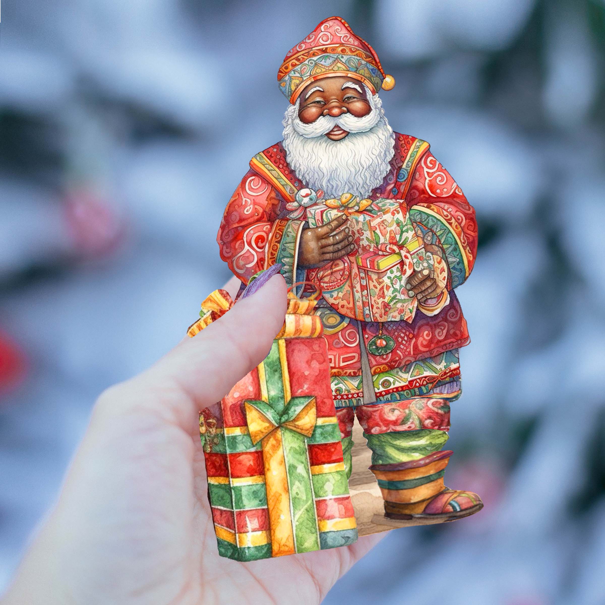 Santas Around the World - African-American Inspired Santa - Wooden Ornaments Set of 3 by G. DeBrekht Christmas Santa Snowman Decor - 8091310S3