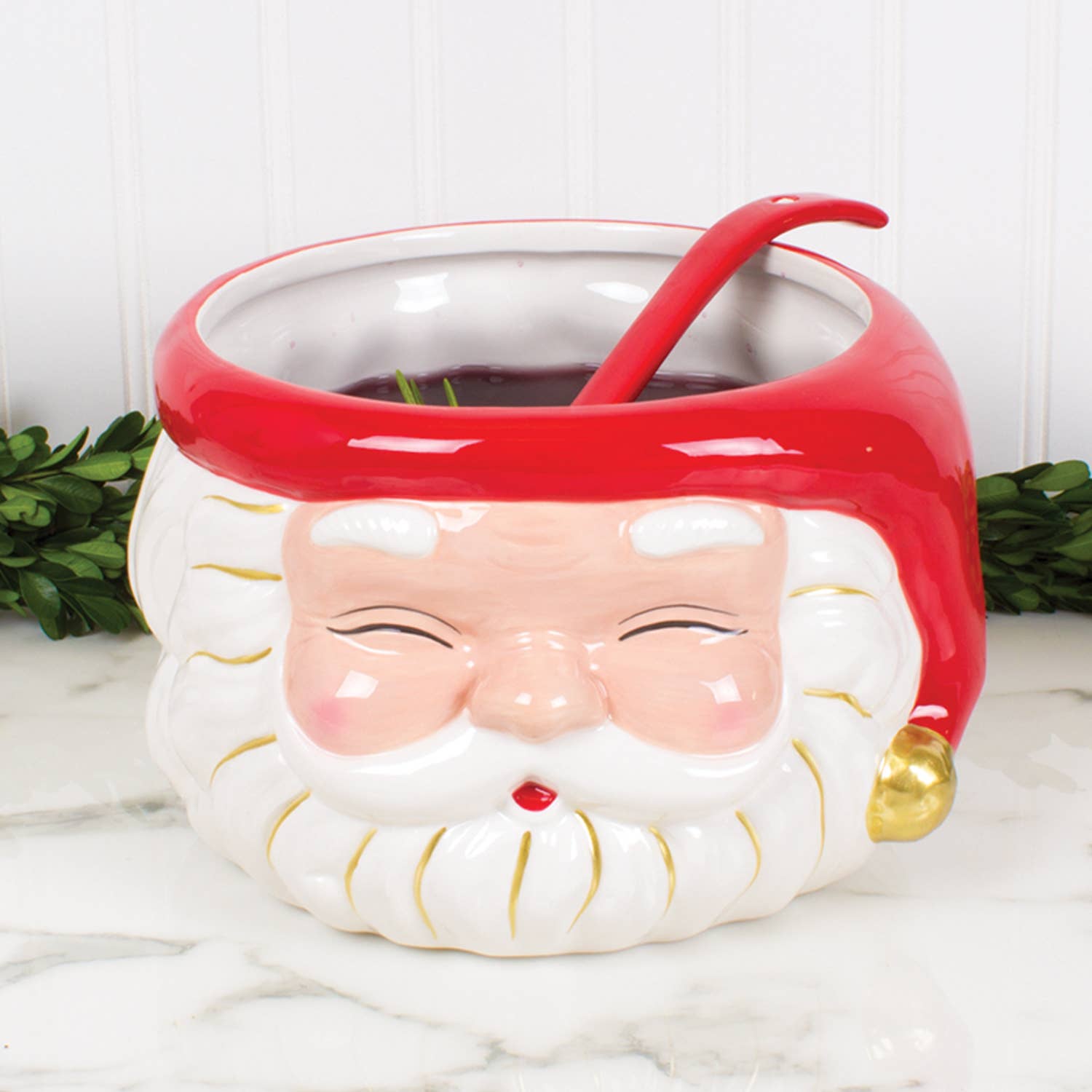 RED SANTA PUNCH BOWL & LADLE