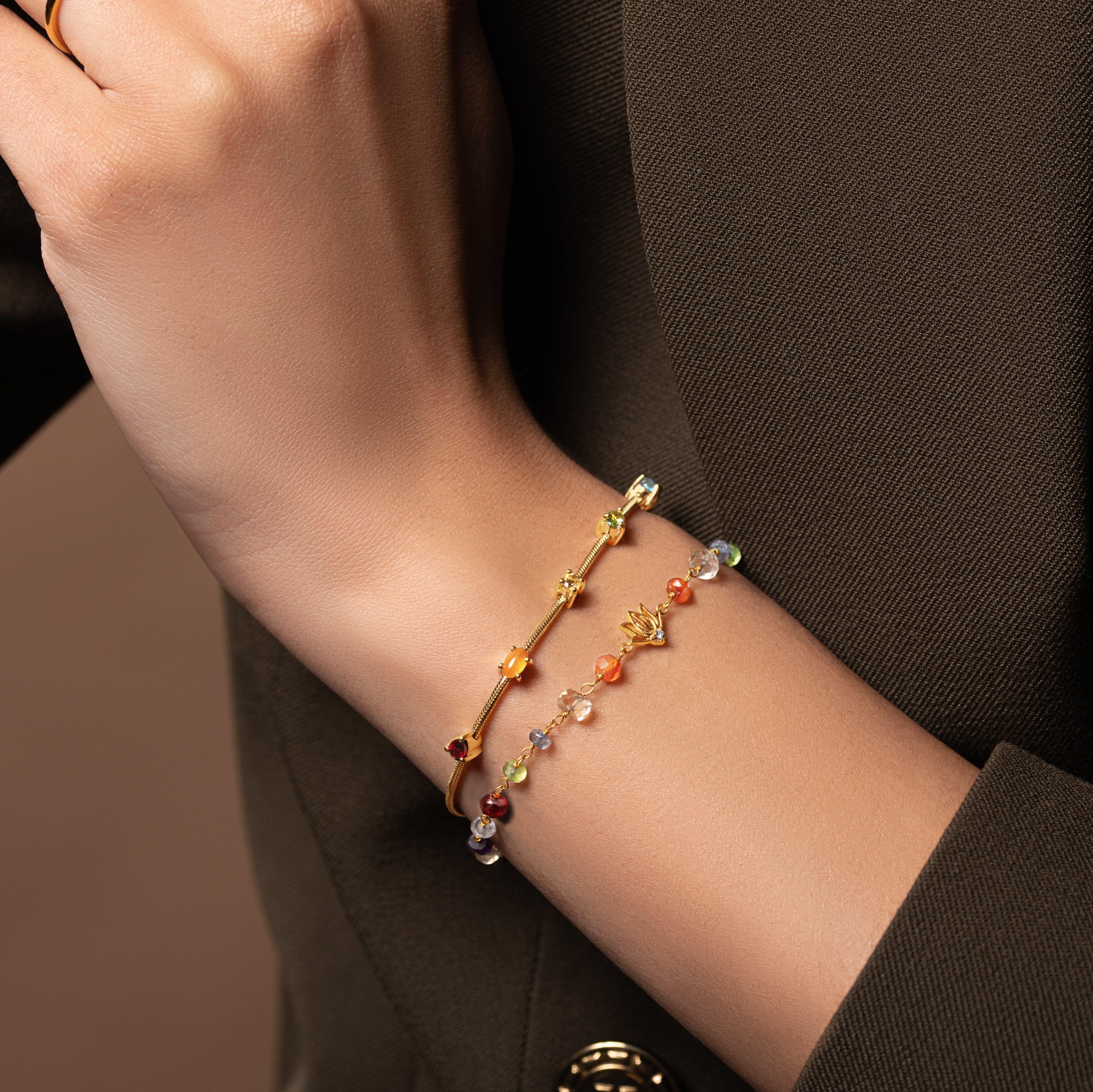 Careful Alignment - Gold Plated 7 Stones Chakra Bracelet