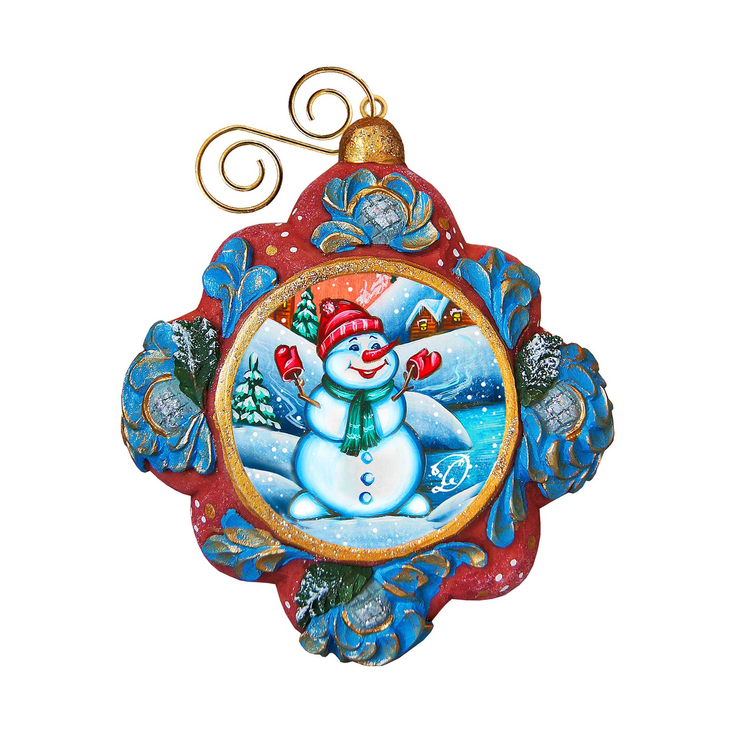 Snowman Sculpted Hand-Painted Christmas Ornament by G. DeBrekht - Christmas Santa Snowman Decor - 6102443