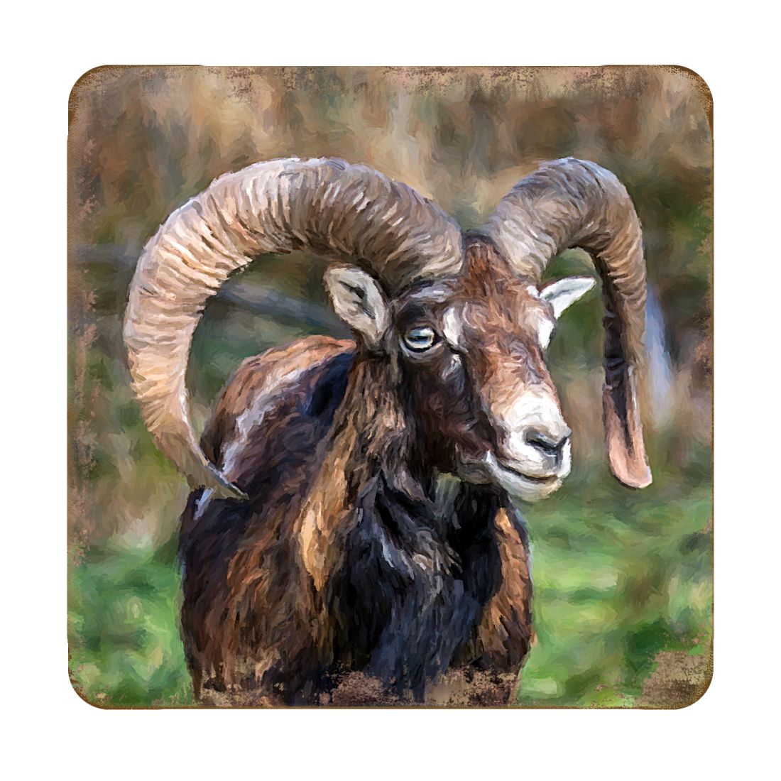 Mountain Goat Wooden Cork Coasters Gift Set of 4 by Nature Wonders - Nature Wildlife Decor - 95369C-S4