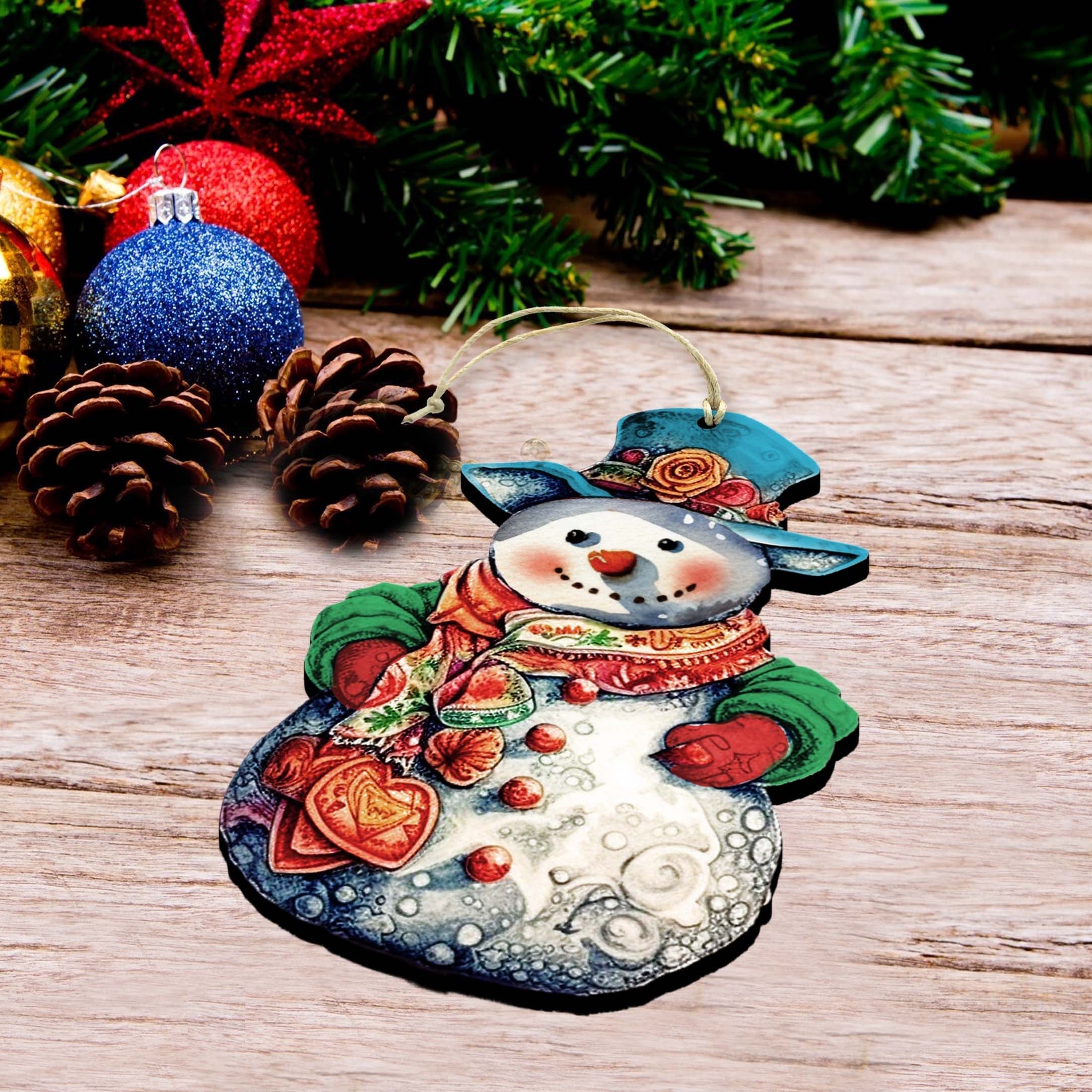 Snowman Decorative Wooden Ornaments Set of 3 by G. Debrekht - Christmas Decor - 8091023-S3