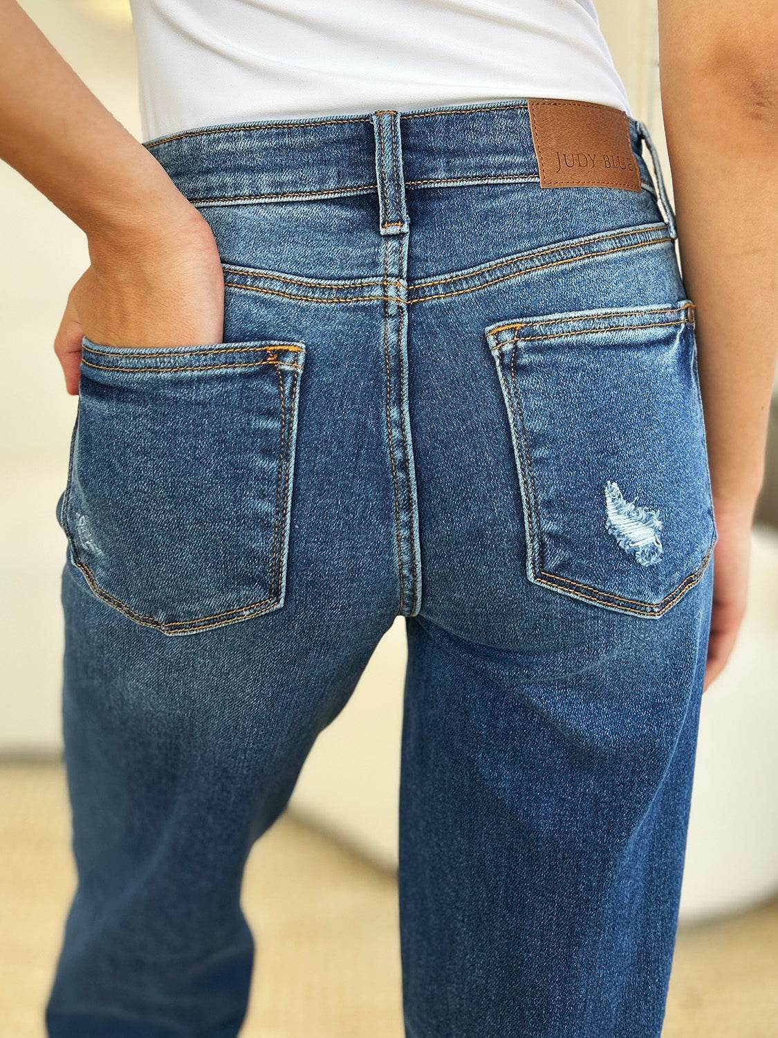 Judy Blue Full Size Mid Rise Distressed Raw Hem Women Jeans