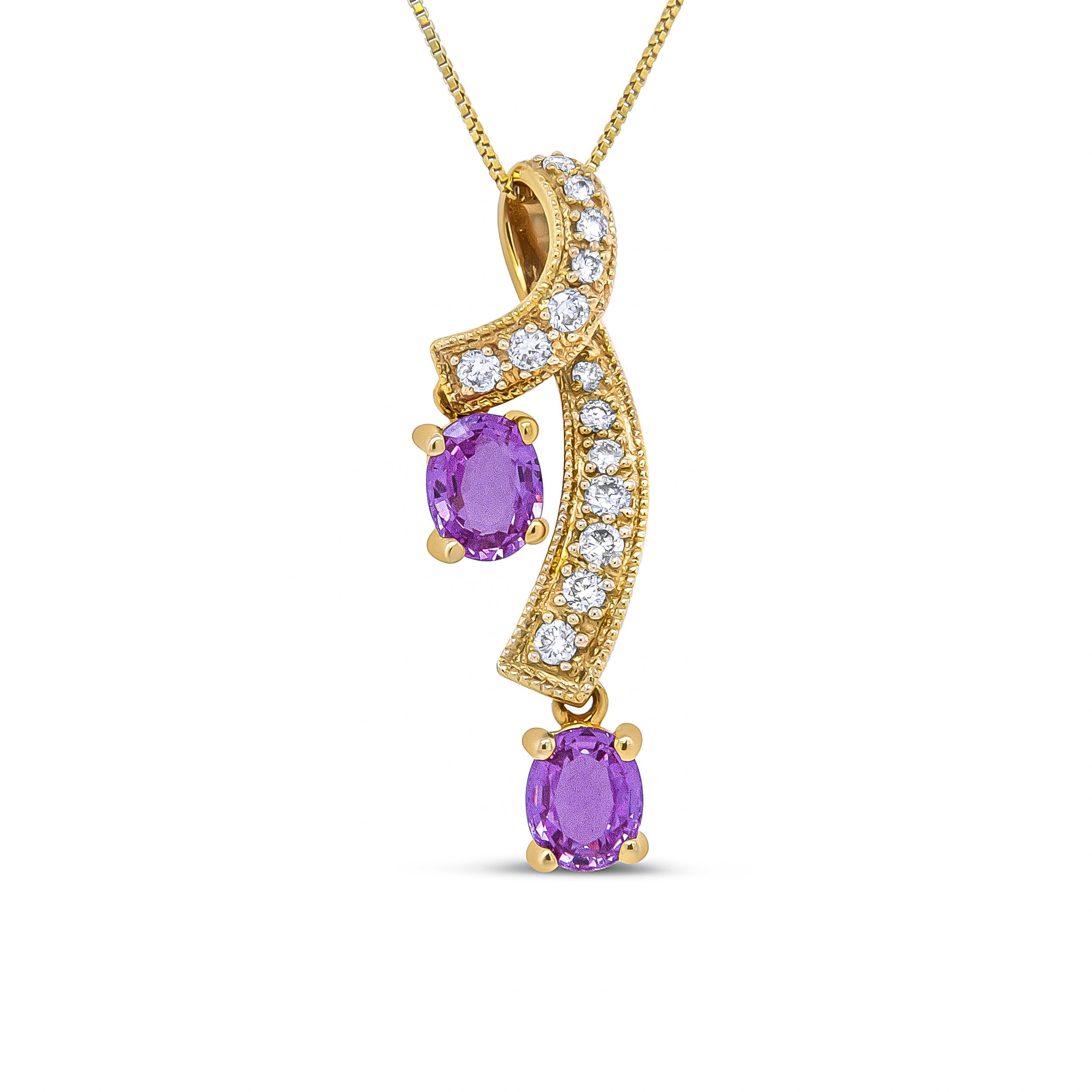 14K Yellow Gold 6X4mm Oval Pink Sapphire And 1/5 Cttw Round Diamond Pendant Necklace - (H-I Color, Si1-Si2 Clarity)
