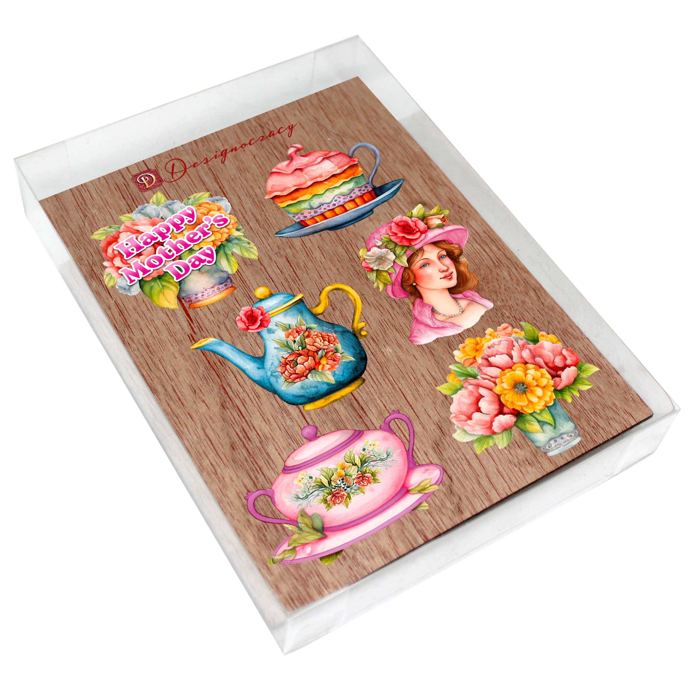 Happy Mother's Day Decorative Wooden Clip-on Ornaments Set of 6 by G. Debrekht - Love Family Decor - 8090059C-S6