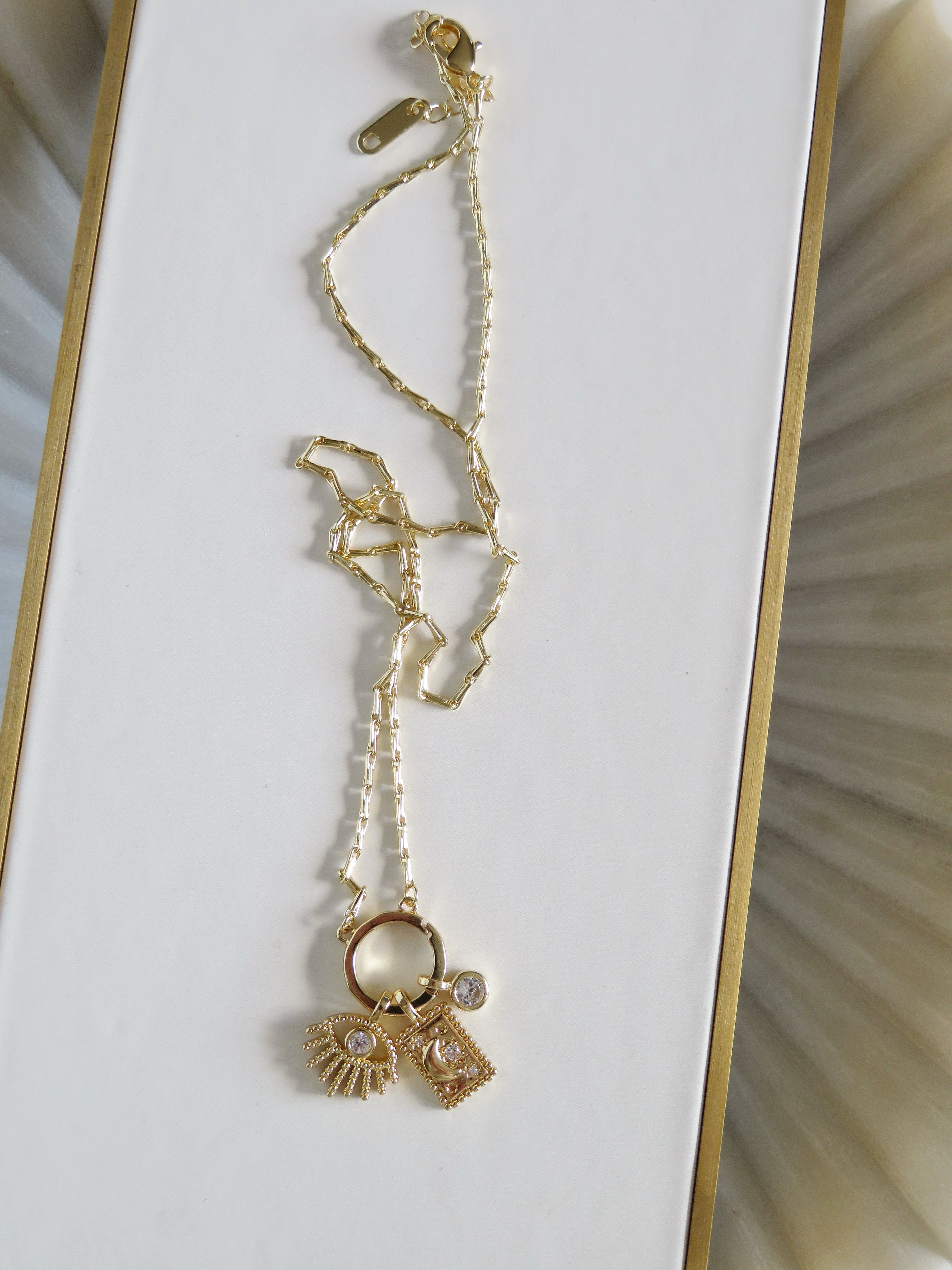 Amber Evil Eye Celestial Charm Cluster Necklace