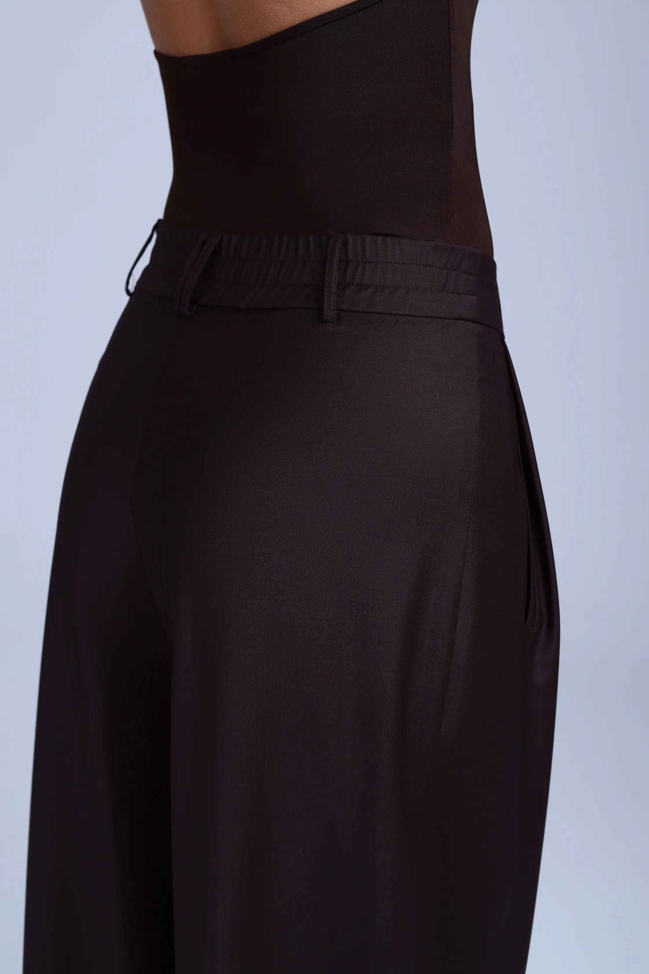 Broadway Monica Wid-Leg Virgin Wool Pants in Dark Coffee