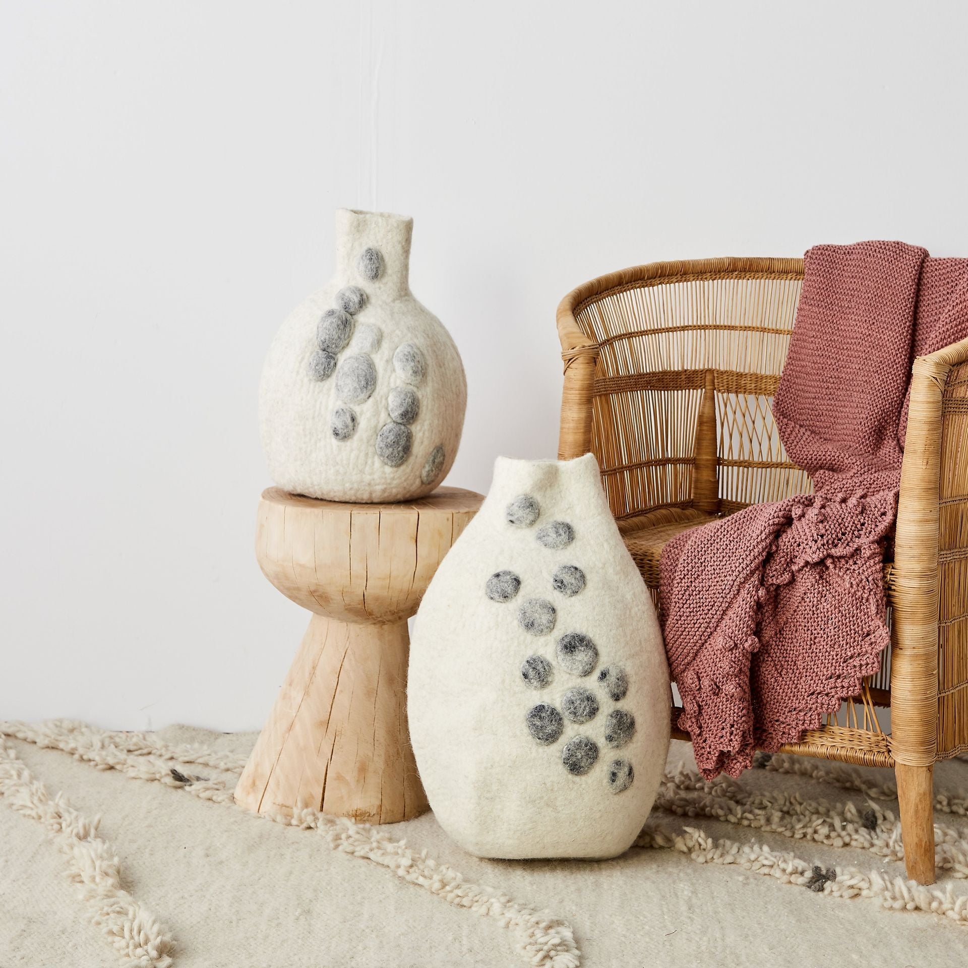Pebble Hand-Felted Wool Gourd Basket