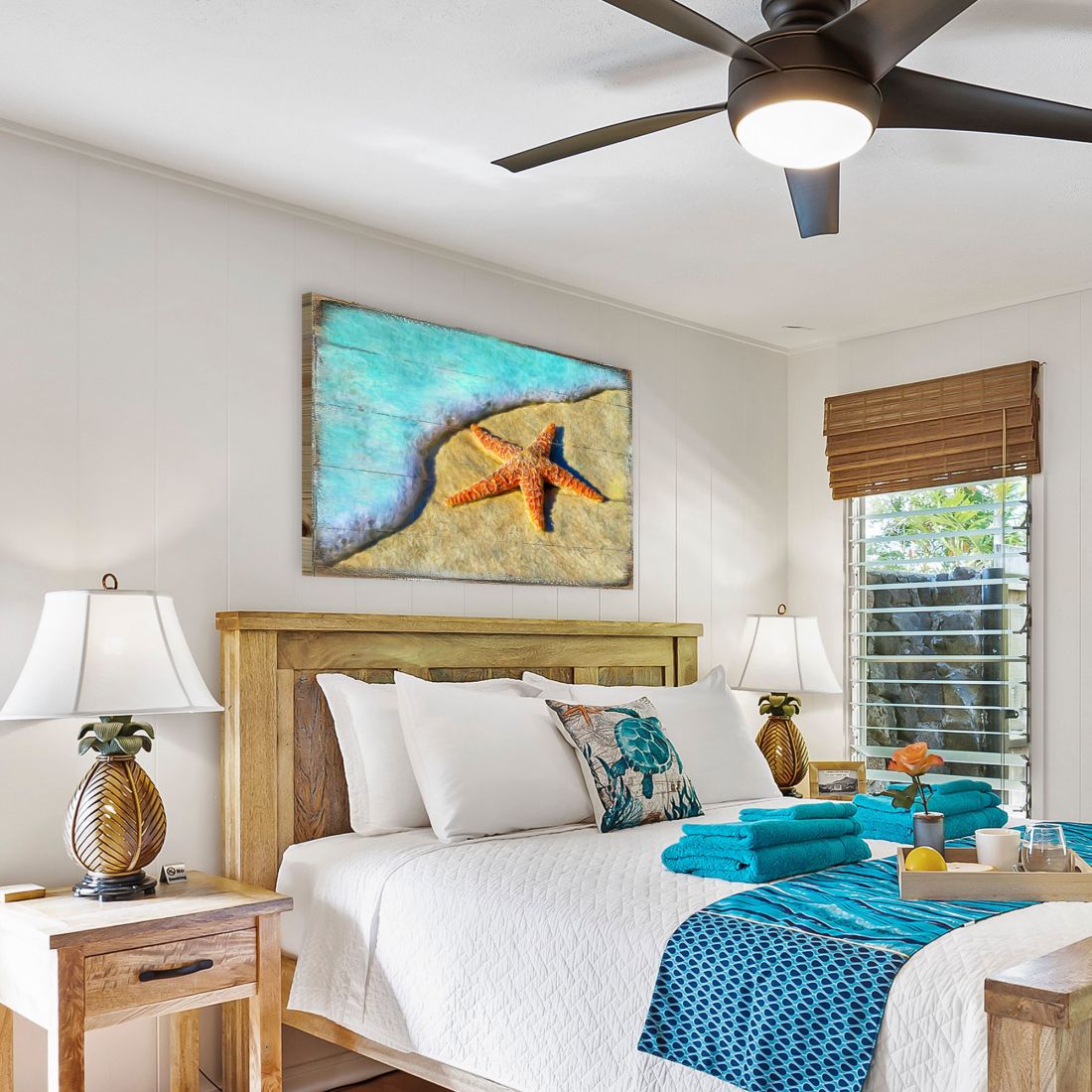 Starfish Wood Wooden Coastal Wall Art by Nature Wonders - Coastal Sea-Life Decor - 95253B