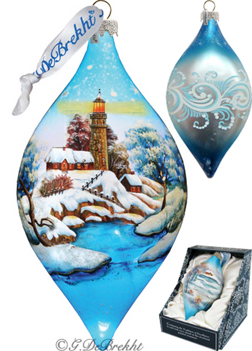 Lighthouse Drop Glass Ornament by G. DeBrekht - Coastal Holiday Décor - 74177