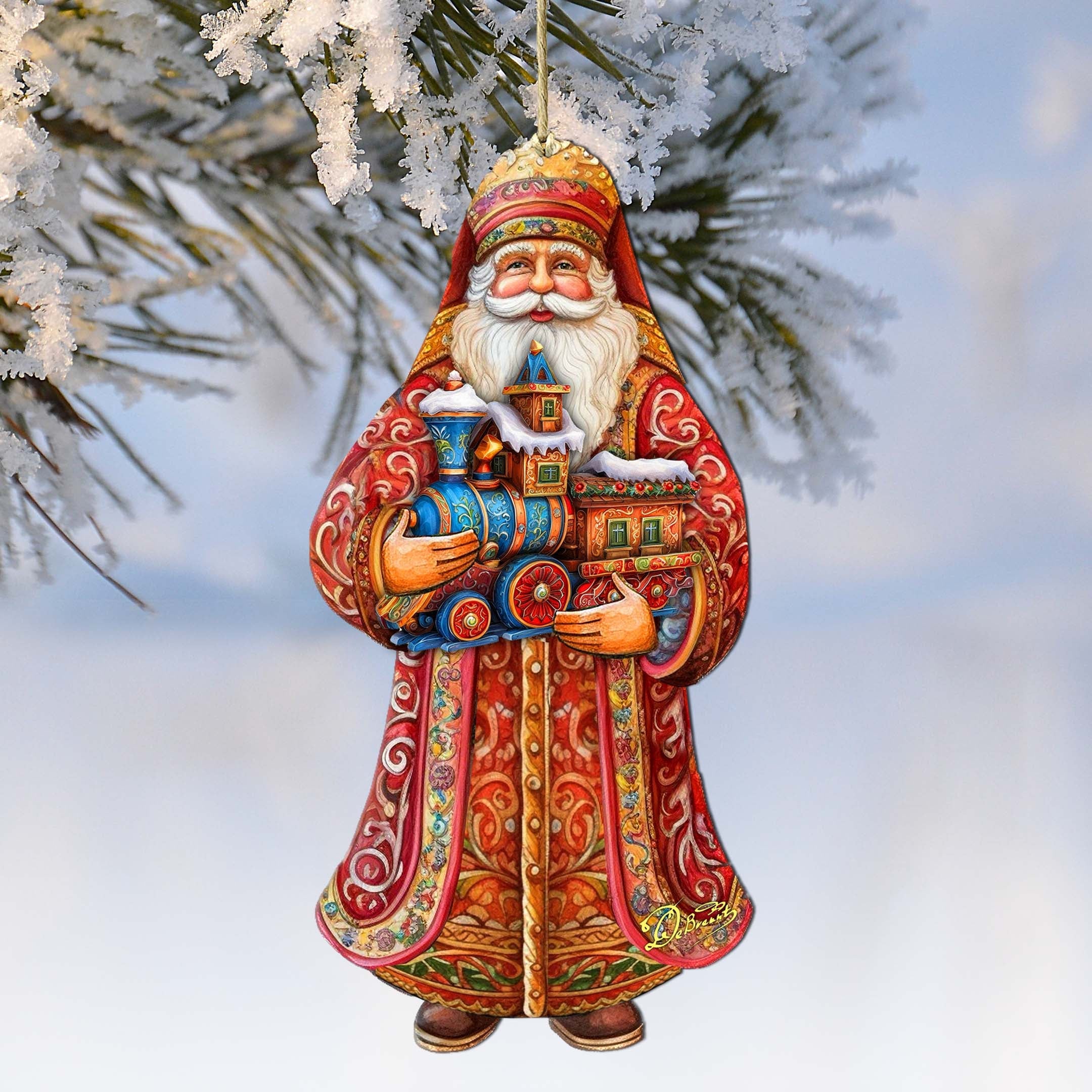 Santa's Miniature Holiday Express Wooden Ornaments by G. Debrekht - Christmas Santa Snowman Decor - 8691417