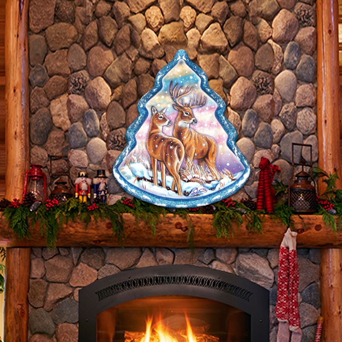 Reindeer Tree Wildlife Door Decor - G. DeBrekht - Wildlife Holiday Decor - 8176229H