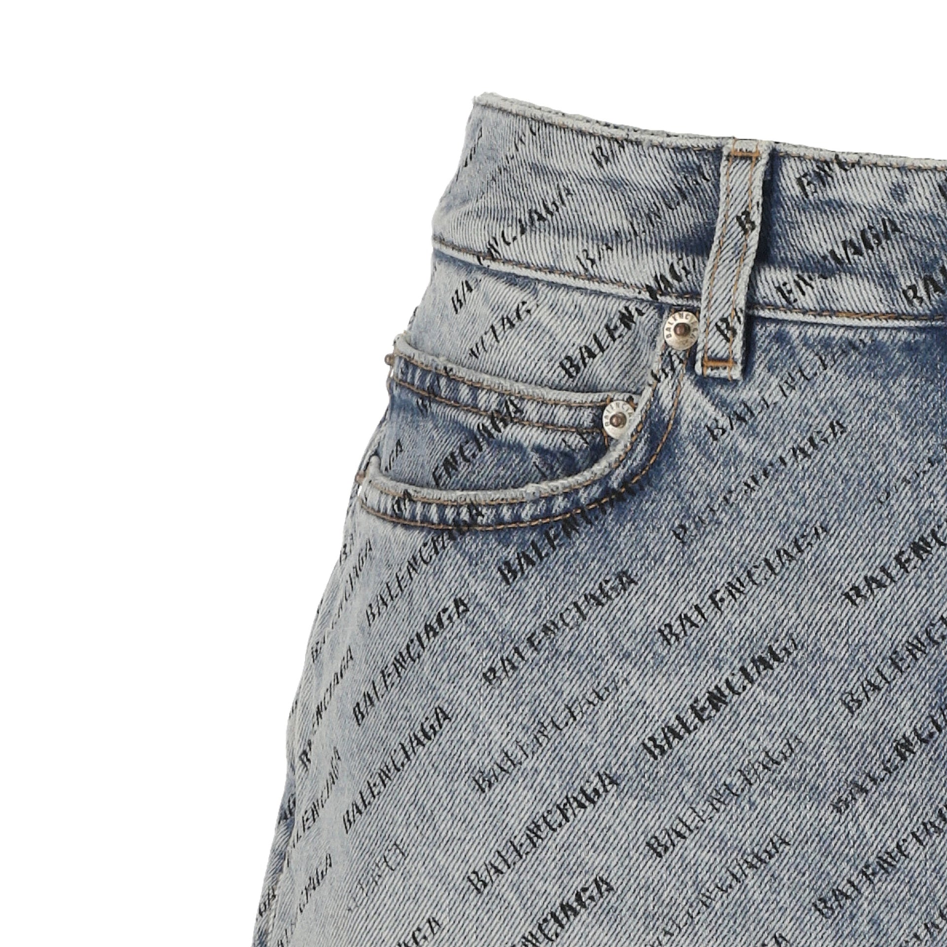 Balenciaga Logo Print Denim Skirt Women