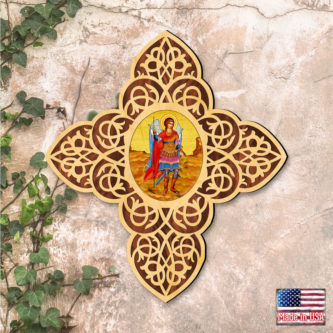St. Michael the Archangel Filigree Wooden Cross by Museum Icons - Inspirational Icon Decor - 88422