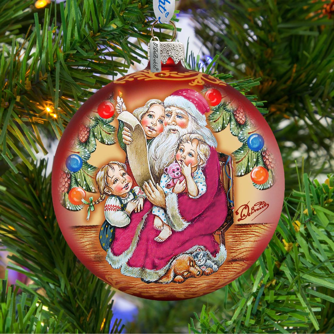 Santa Gift List Glass Ornament by G. DeBrekht - Christmas Santa Snowman Decor - 73364