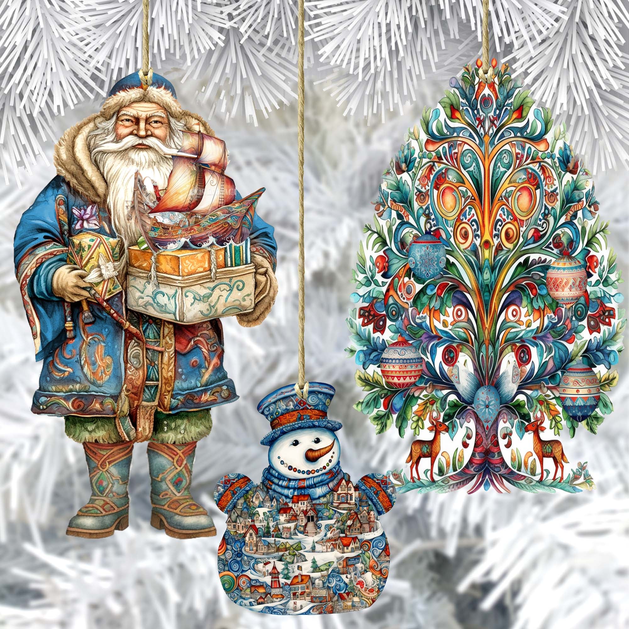 Santas Around the World - Nordic Inspired Santa - Wooden Ornaments Set of 3 by G. DeBrekht Christmas Santa Snowman Decor - 8091312S3