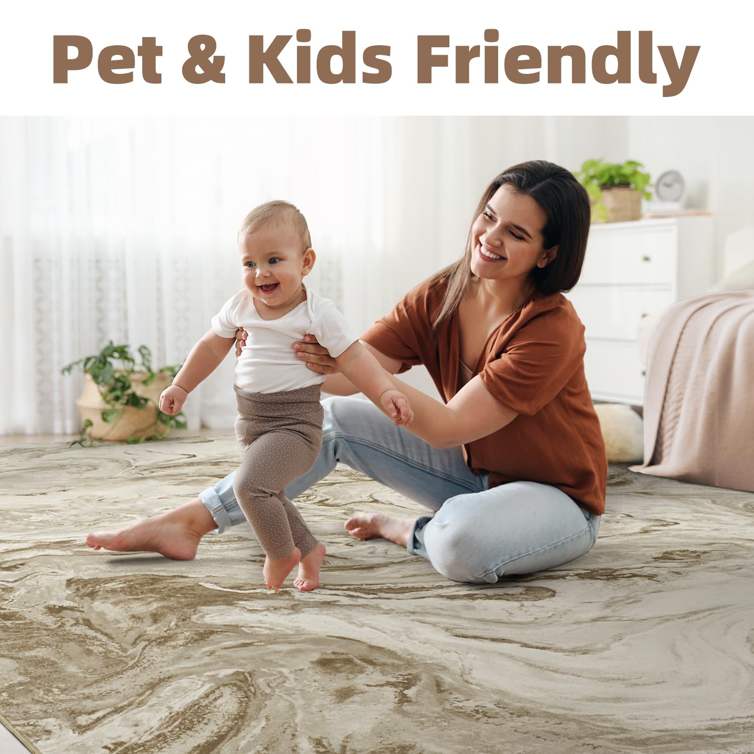 5x7 Area Rugs for Living Room, Modern Abstract Rug for Bedroom, Contemporary Machine Washable Rug, Large Stain Resistant Carpet for Dining Room Playroom Home Office, Pet & Kids Friendly