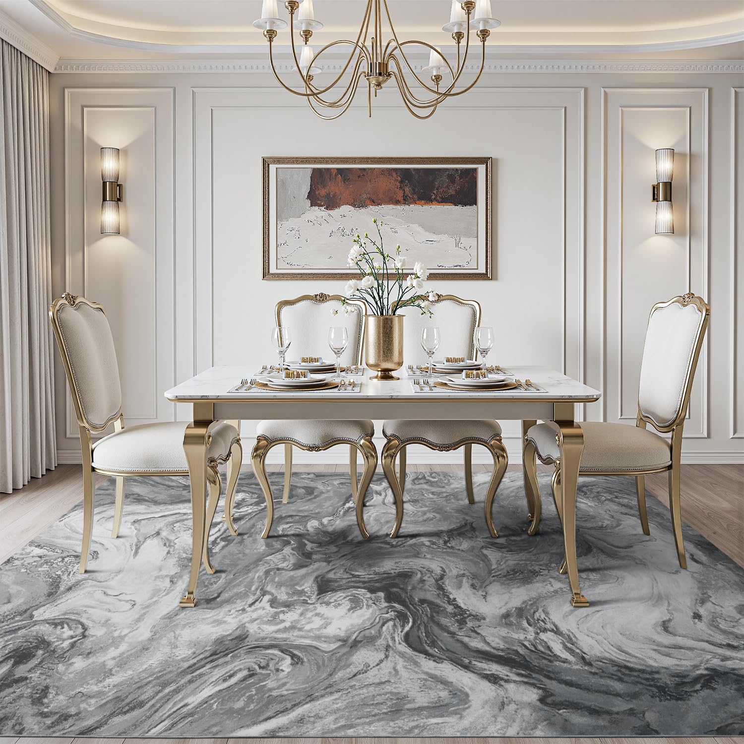 5x7 Area Rugs for Living Room, Modern Abstract Rug for Bedroom, Contemporary Machine Washable Rug, Large Stain Resistant Carpet for Dining Room Playroom Home Office, Pet & Kids Friendly