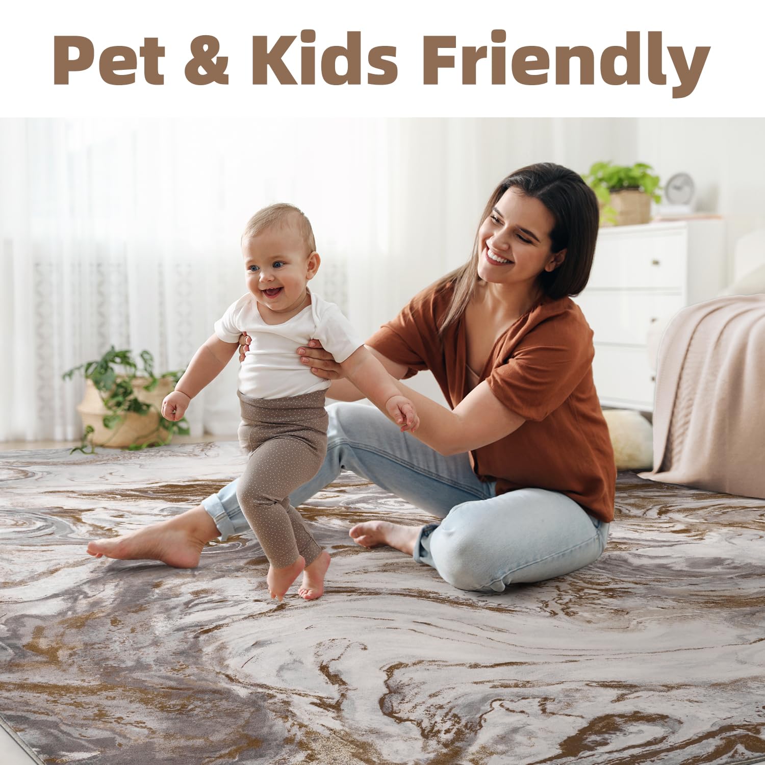 5x7 Area Rugs for Living Room, Modern Abstract Rug for Bedroom, Contemporary Machine Washable Rug, Large Stain Resistant Carpet for Dining Room Playroom Home Office, Pet & Kids Friendly