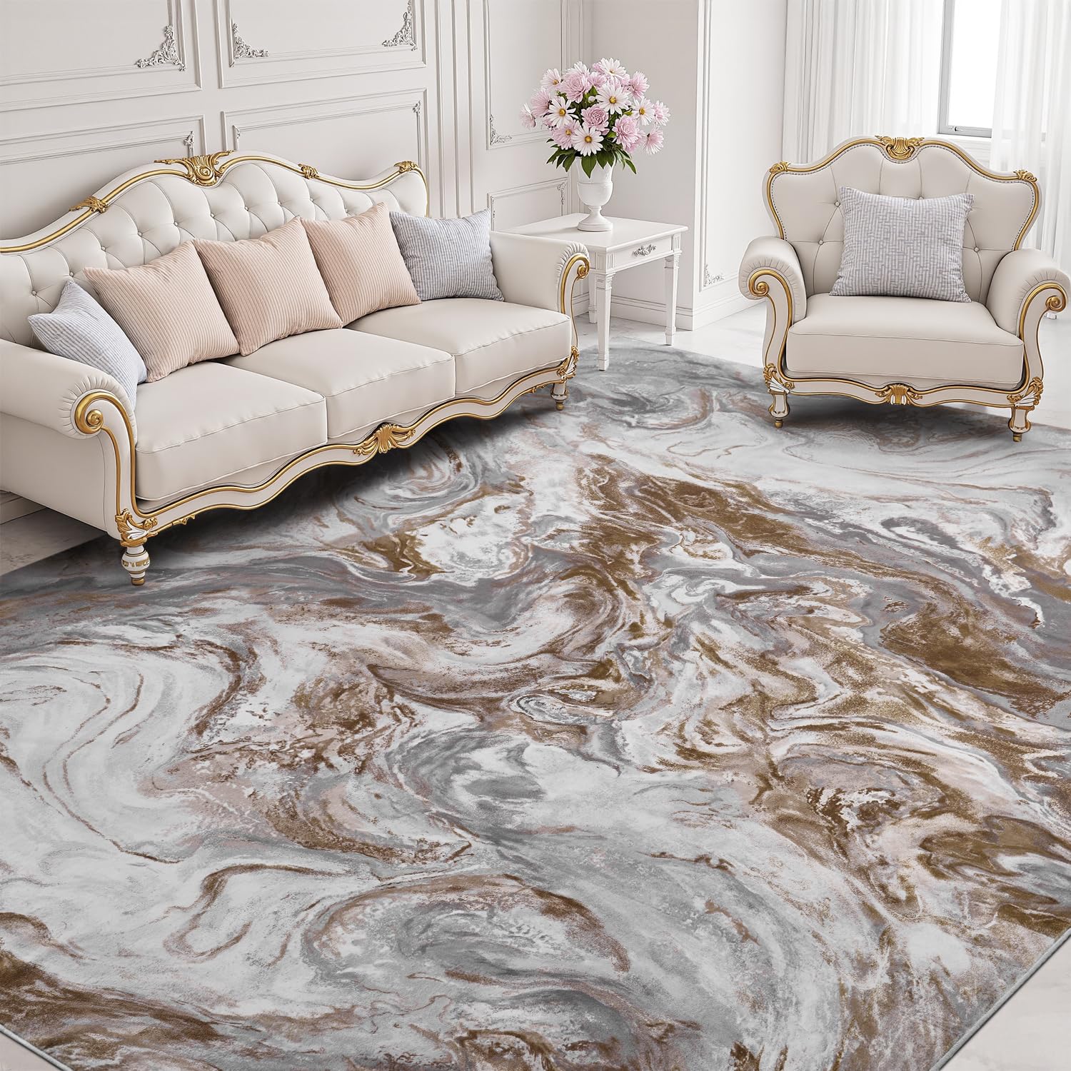 5x7 Area Rugs for Living Room, Modern Abstract Rug for Bedroom, Contemporary Machine Washable Rug, Large Stain Resistant Carpet for Dining Room Playroom Home Office, Pet & Kids Friendly