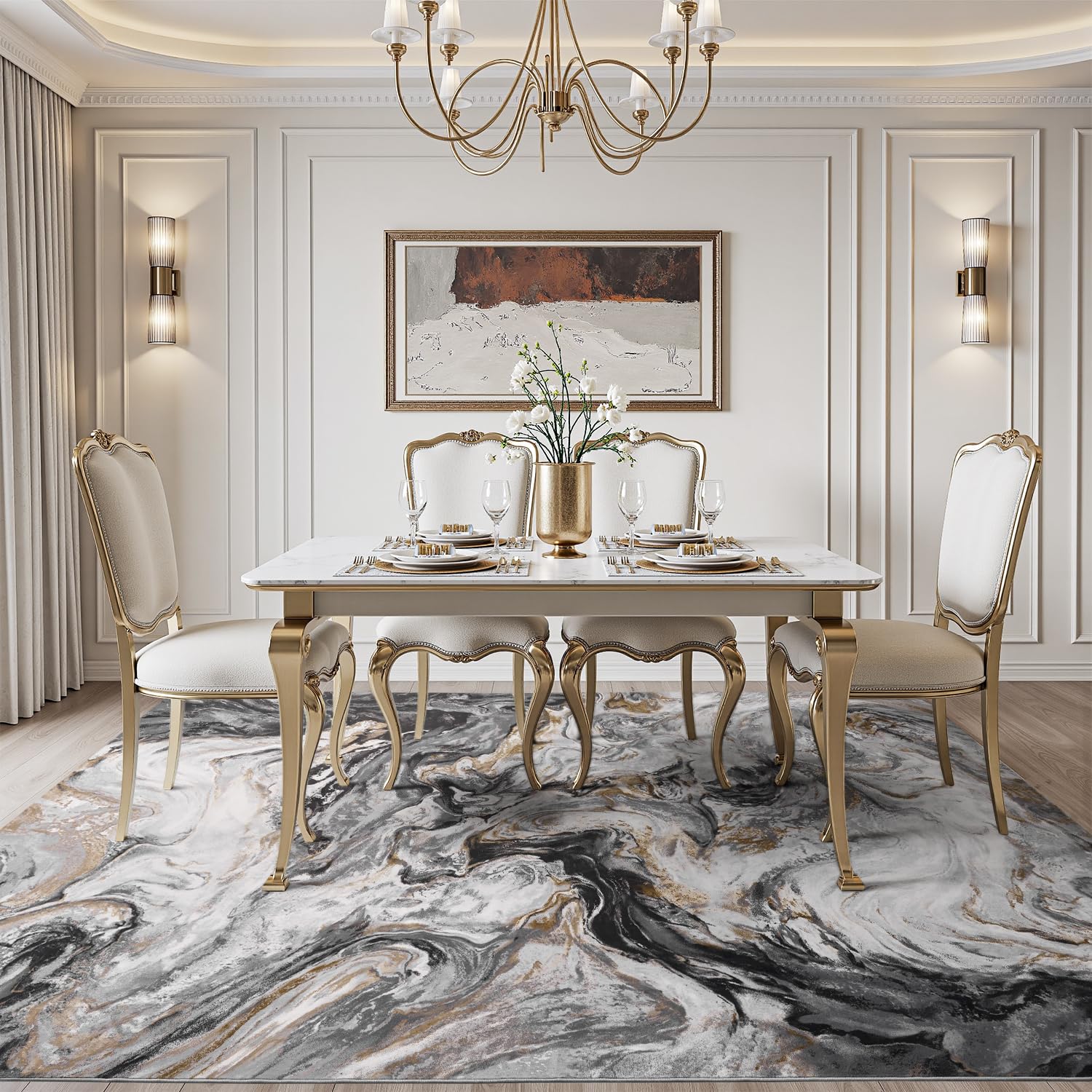 5x7 Area Rugs for Living Room, Modern Abstract Rug for Bedroom, Contemporary Machine Washable Rug, Large Stain Resistant Carpet for Dining Room Playroom Home Office, Pet & Kids Friendly