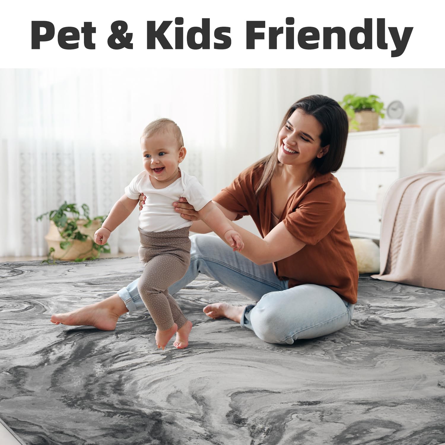 5x7 Area Rugs for Living Room, Modern Abstract Rug for Bedroom, Contemporary Machine Washable Rug, Large Stain Resistant Carpet for Dining Room Playroom Home Office, Pet & Kids Friendly