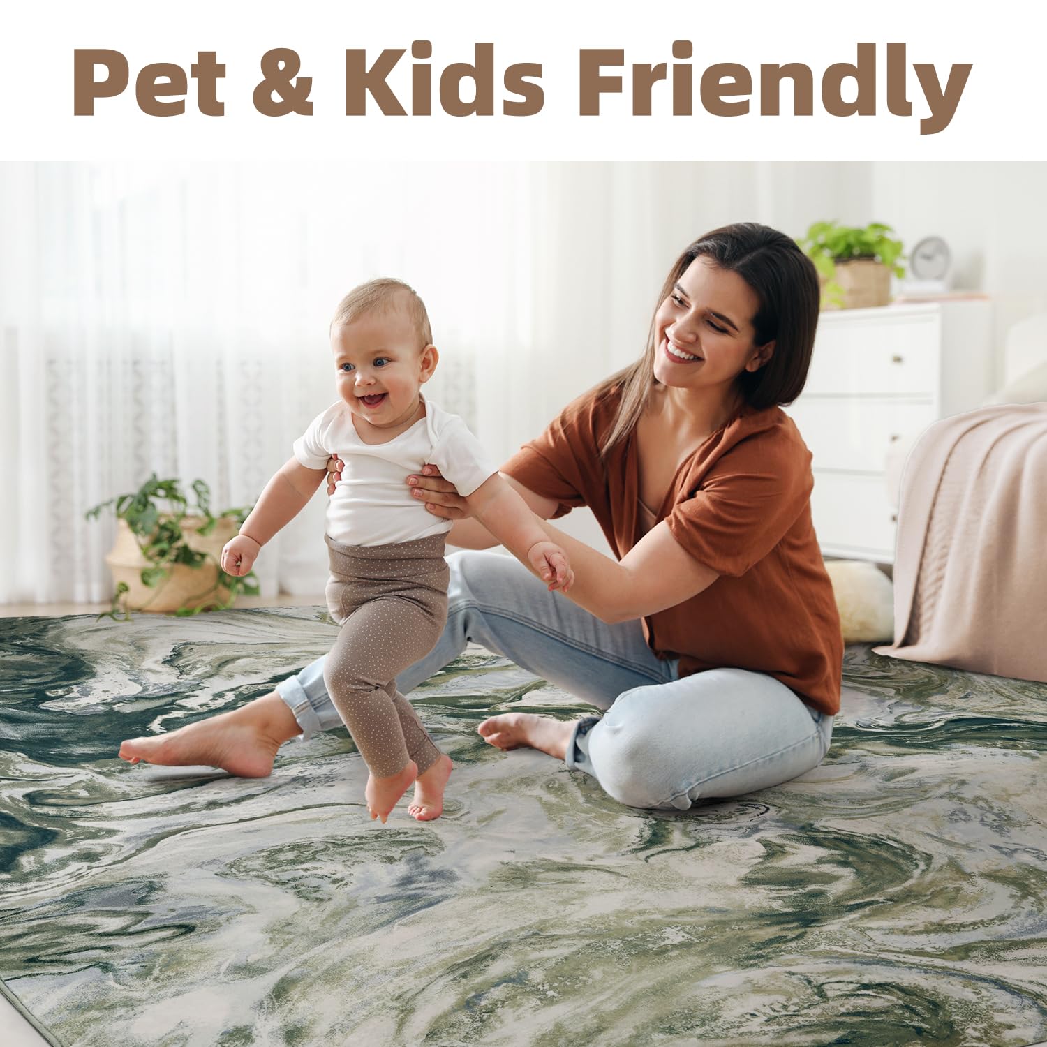 5x7 Area Rugs for Living Room, Modern Abstract Rug for Bedroom, Contemporary Machine Washable Rug, Large Stain Resistant Carpet for Dining Room Playroom Home Office, Pet & Kids Friendly