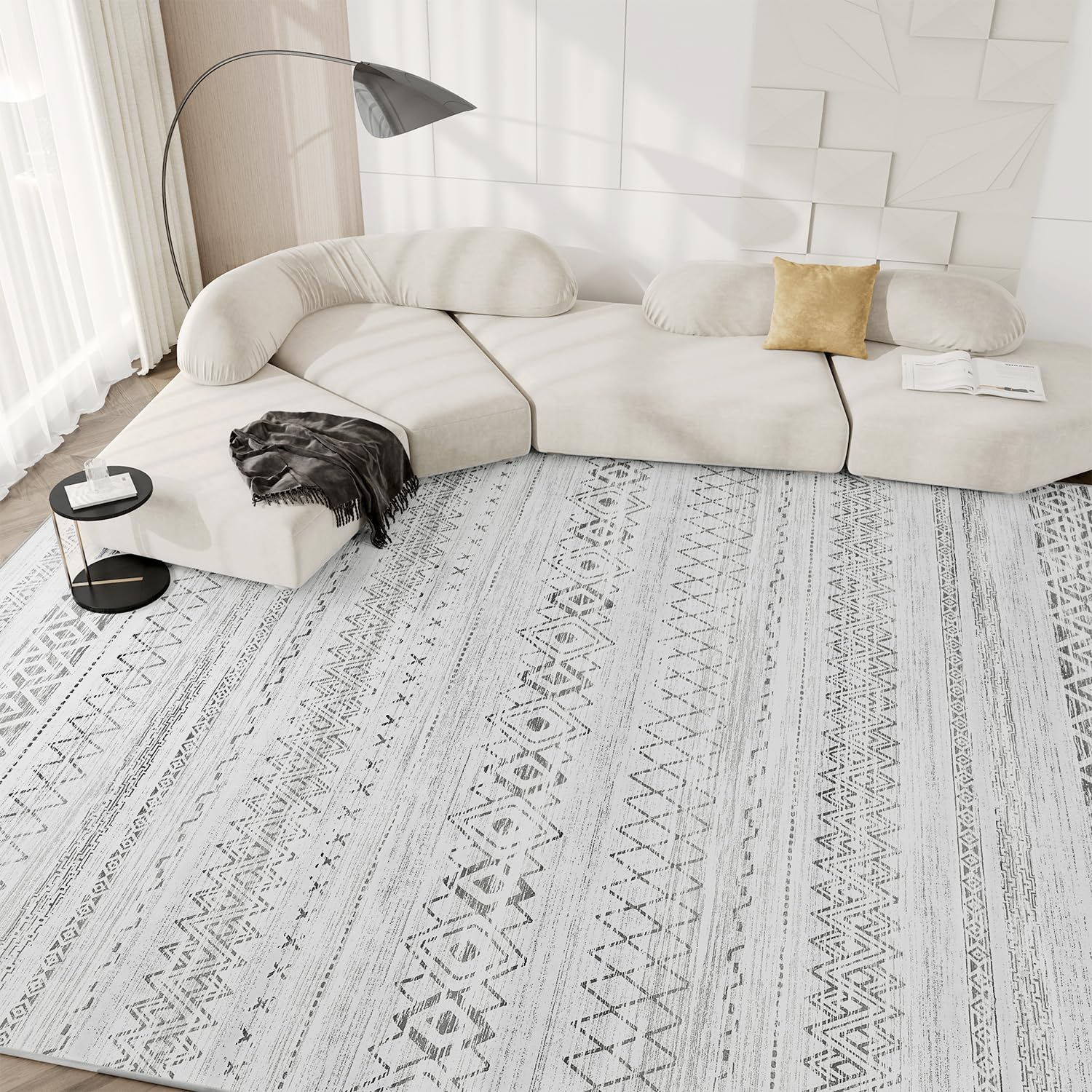 5x7 Area Rugs for Living Room Non Slip Soft Washable Rug Distressed Modern Moroccan Boho Rug Neutral Indoor Carpet Large Area Rugs for Bedroom Dining Room Office Playroom, Brown