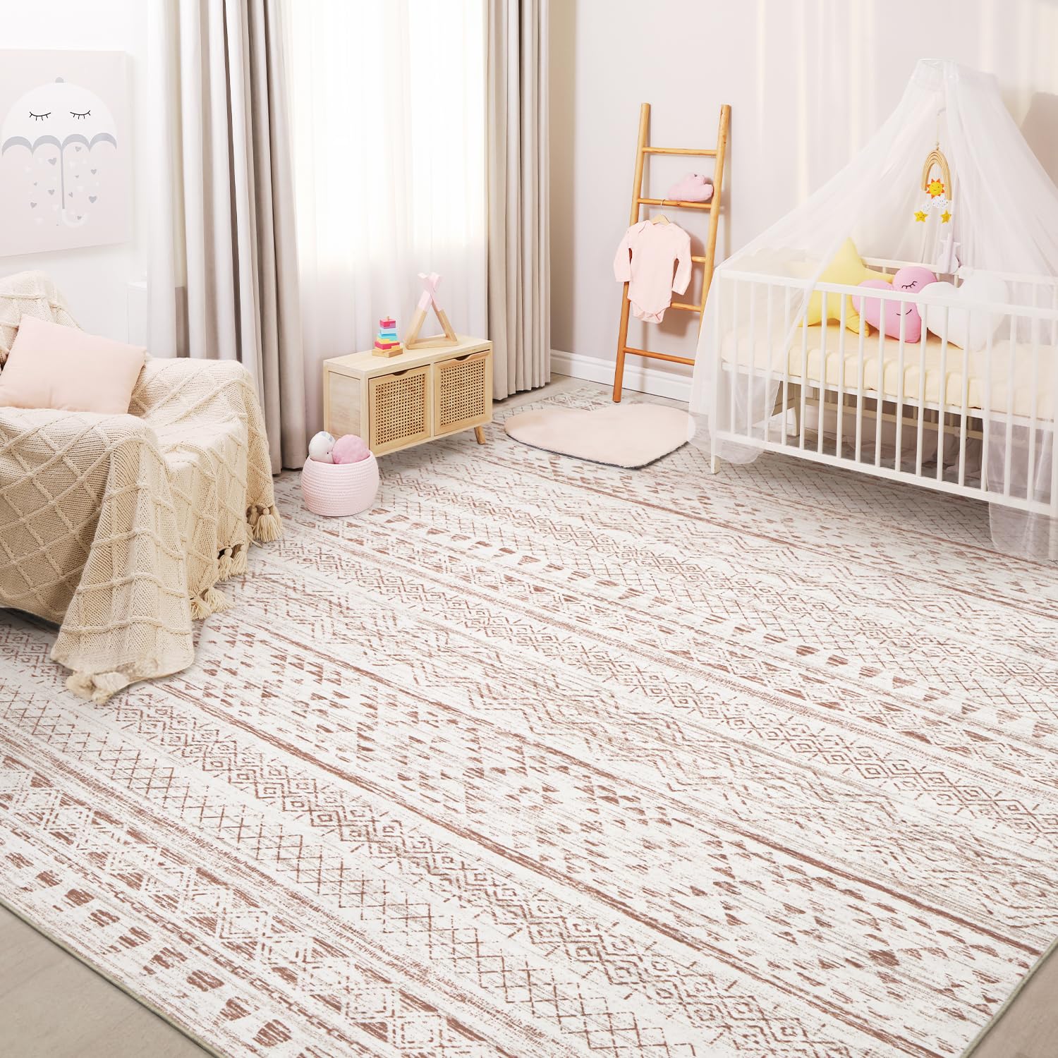 5x7 Area Rugs - Soft, Washable Neutral Boho Carpet for Living, Bedroom, Dining & Play Rooms - Indoor Brown