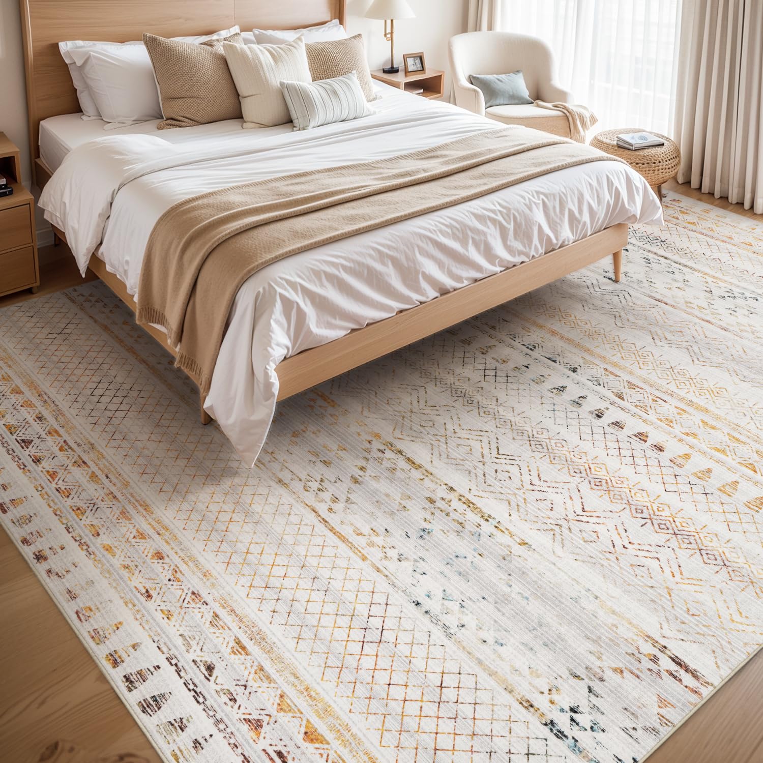 5x7 Area Rugs - Soft, Washable Neutral Boho Carpet for Living, Bedroom, Dining & Play Rooms - Indoor Brown