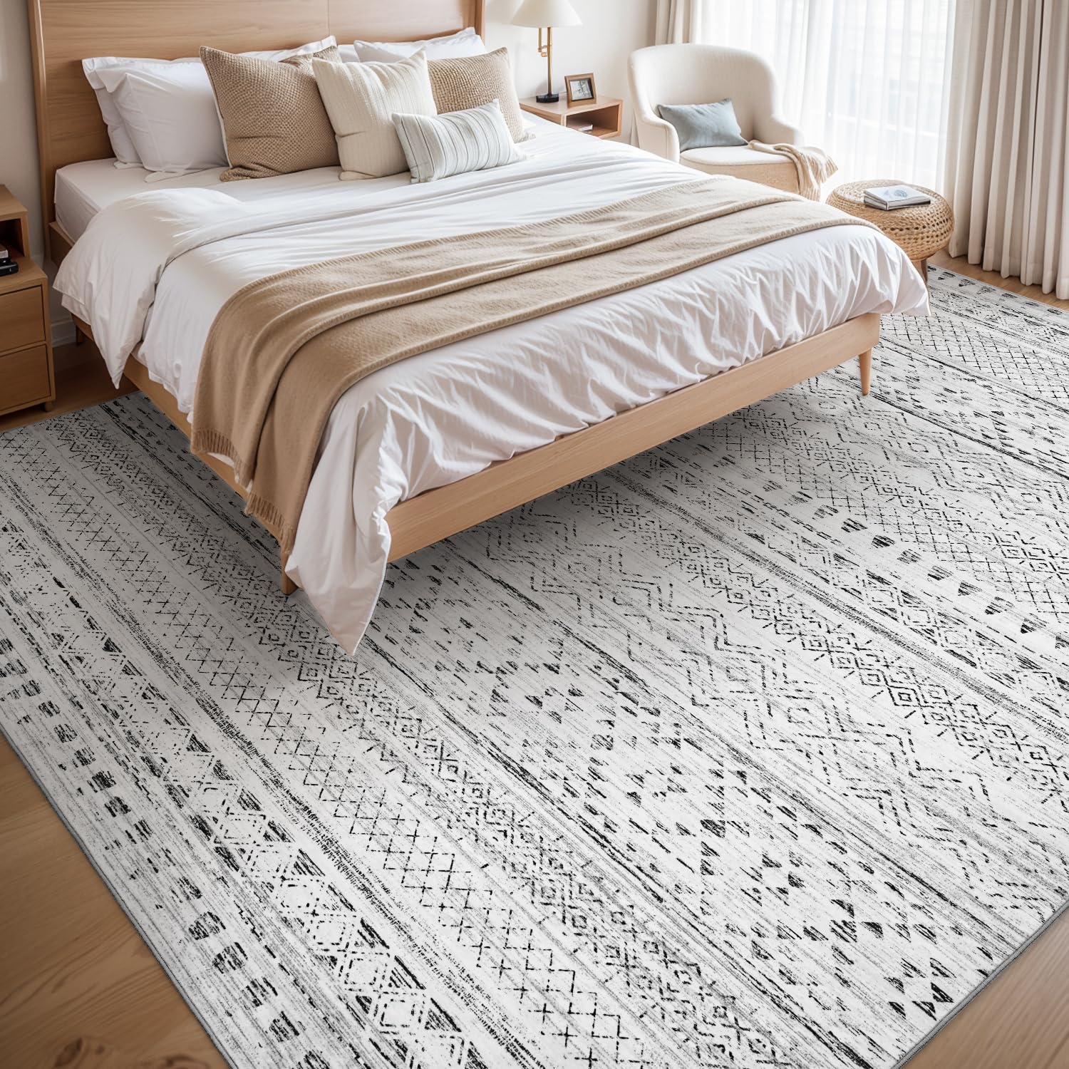 5x7 Area Rugs - Soft, Washable Neutral Boho Carpet for Living, Bedroom, Dining & Play Rooms - Indoor Brown