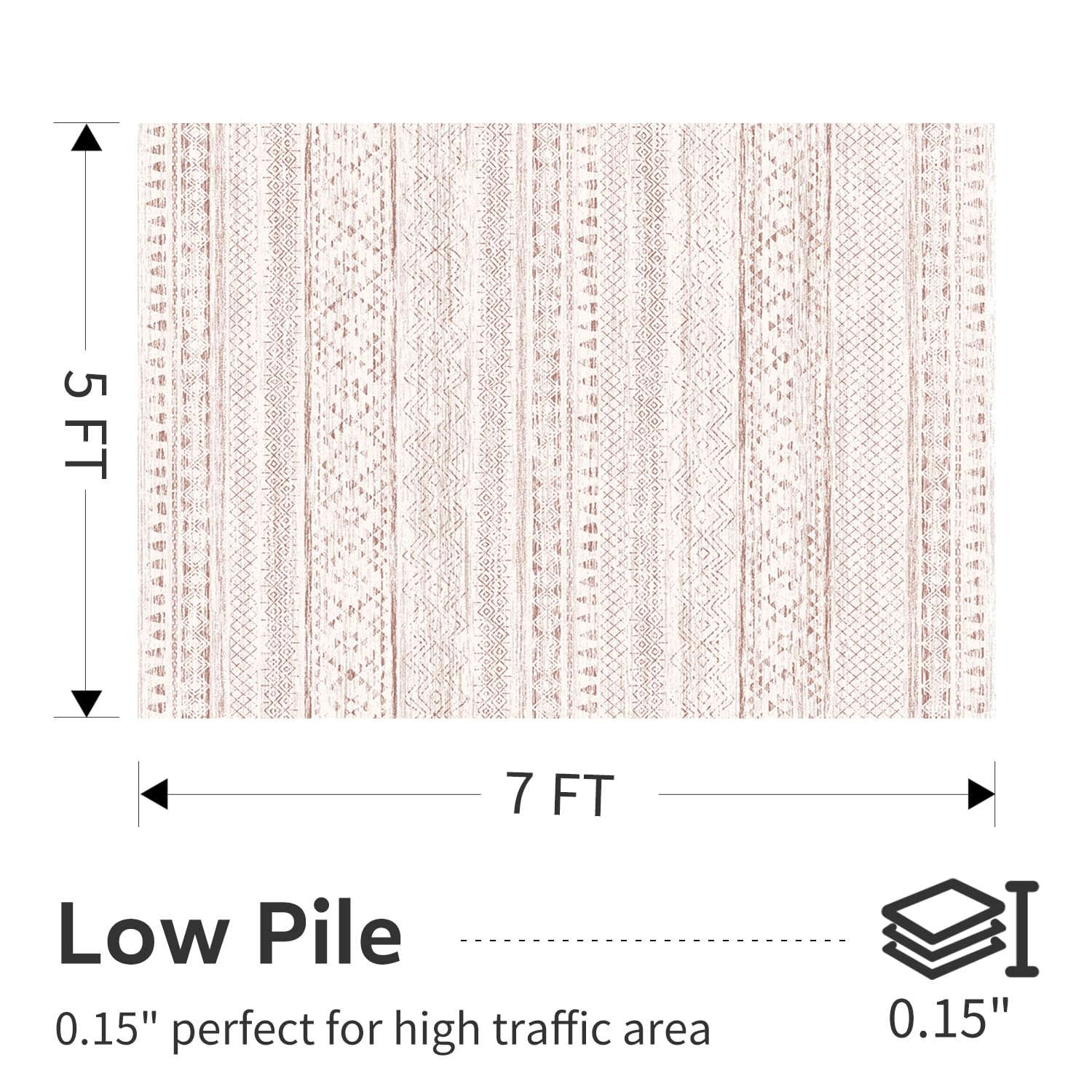 5x7 Area Rugs - Soft, Washable Neutral Boho Carpet for Living, Bedroom, Dining & Play Rooms - Indoor Brown