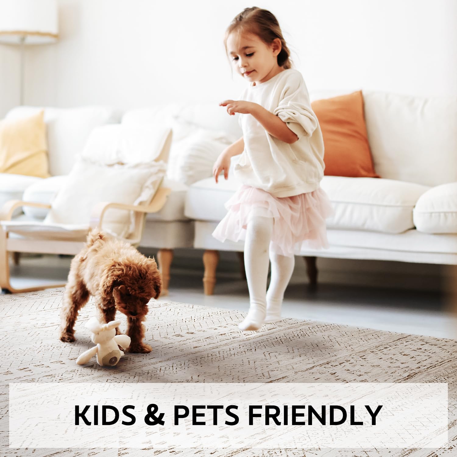 5x7 Area Rugs - Soft, Washable Neutral Boho Carpet for Living, Bedroom, Dining & Play Rooms - Indoor Brown